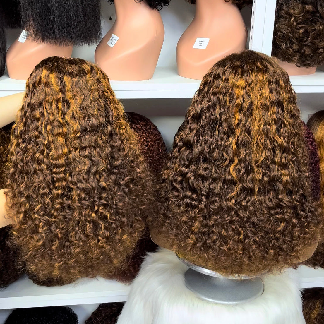 Double Drawn 5x5 Glueless Lace Wig Pissy Curl Curly Human Hair Wigs 16" Ombre Color T1B/4