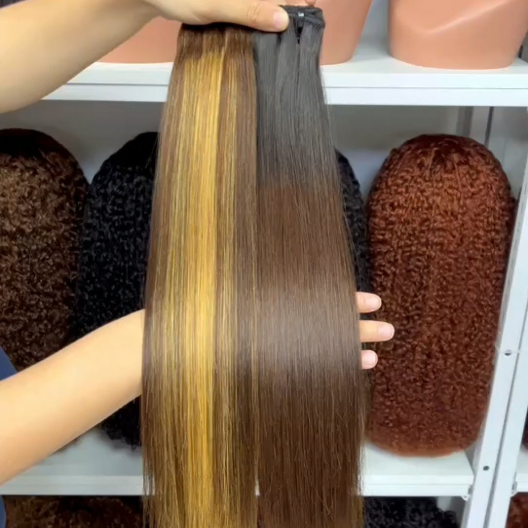 Super Double Drawn Bone Straight Vietnamese Human Hair Bundle Color 4# 99J 8"-22"