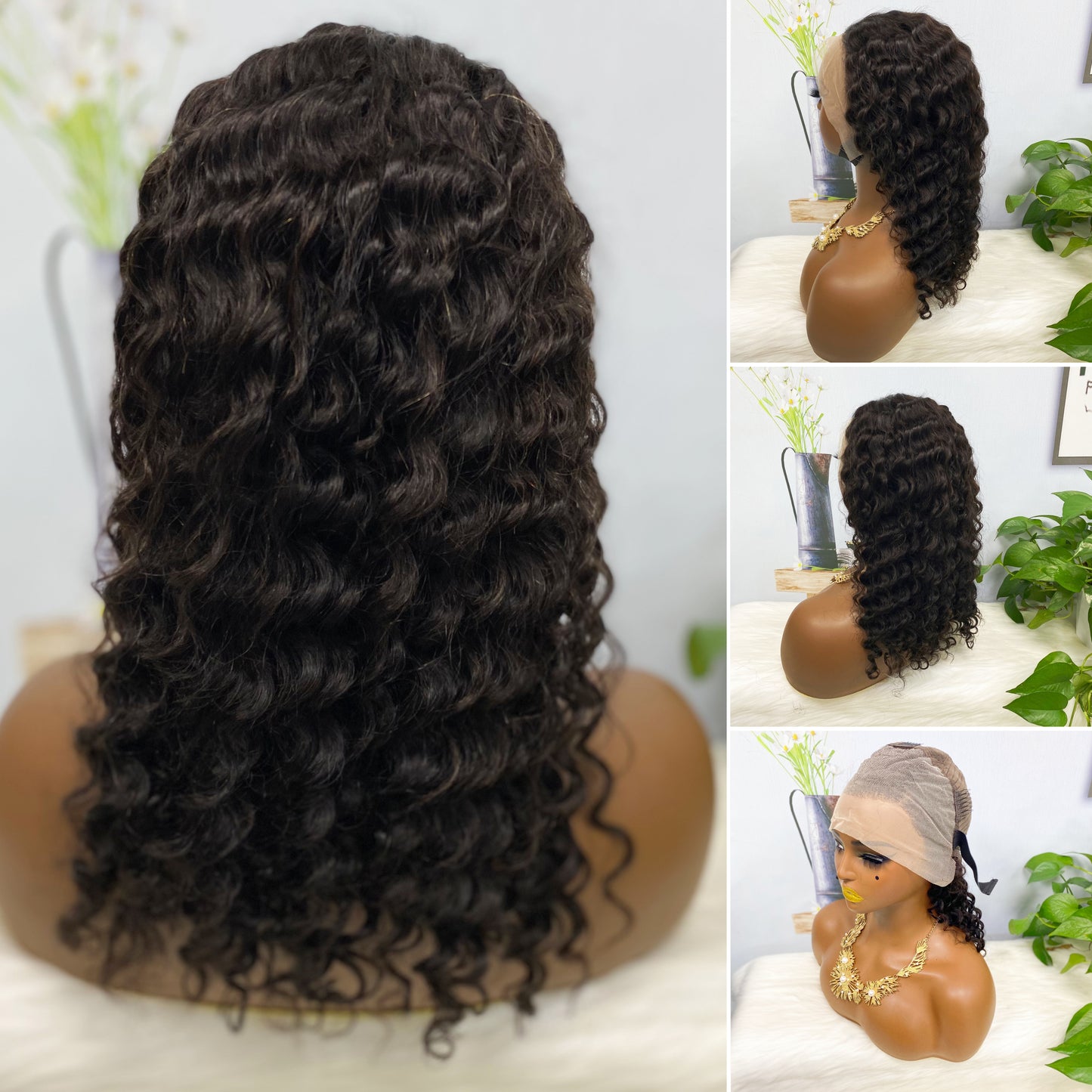 13*4 Lace Wig Deep Wave Natural Color Virgin Human Hair Wigs 200% Density Color NC