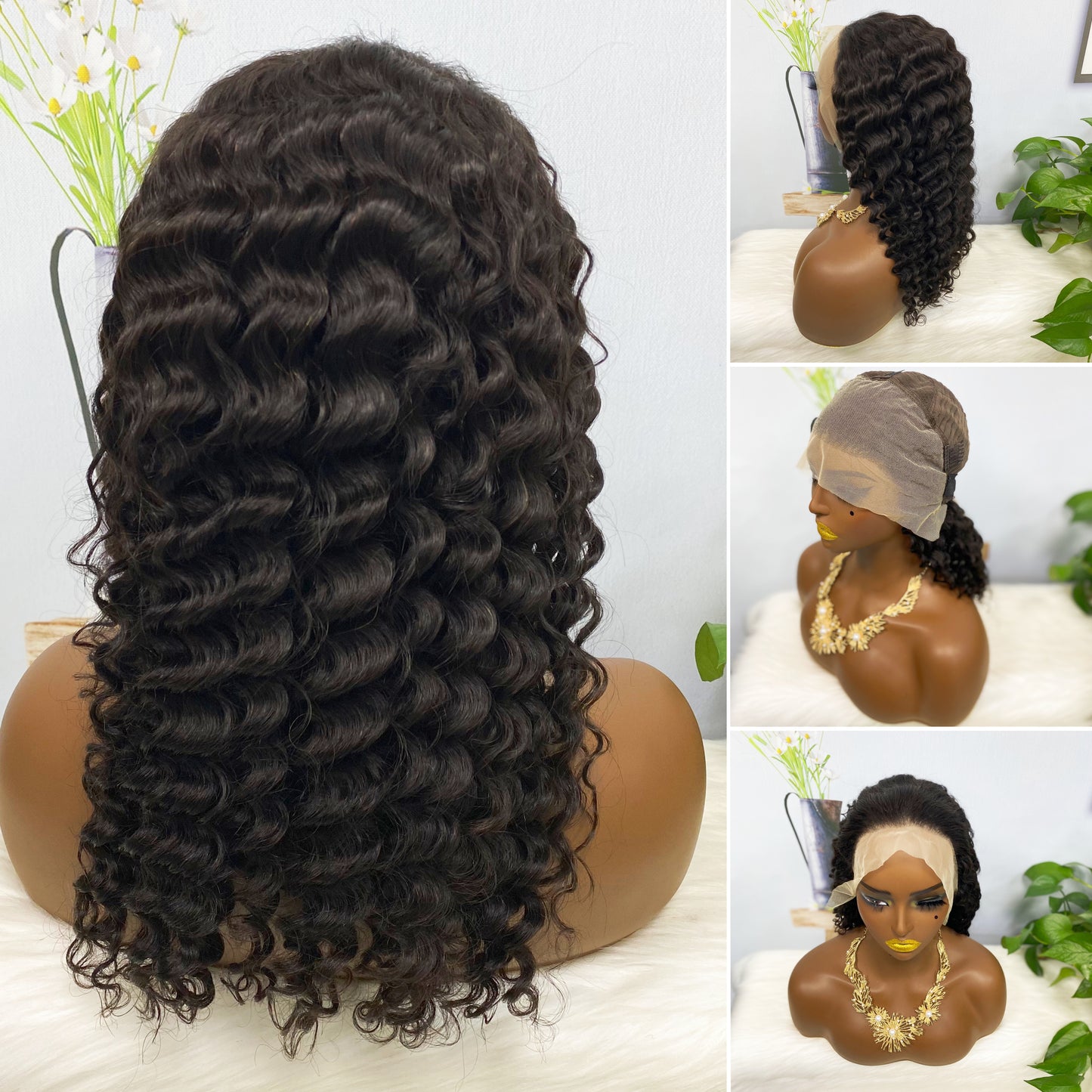 13*4 Lace Wig Deep Wave Natural Color Virgin Human Hair Wigs 200% Density Color NC