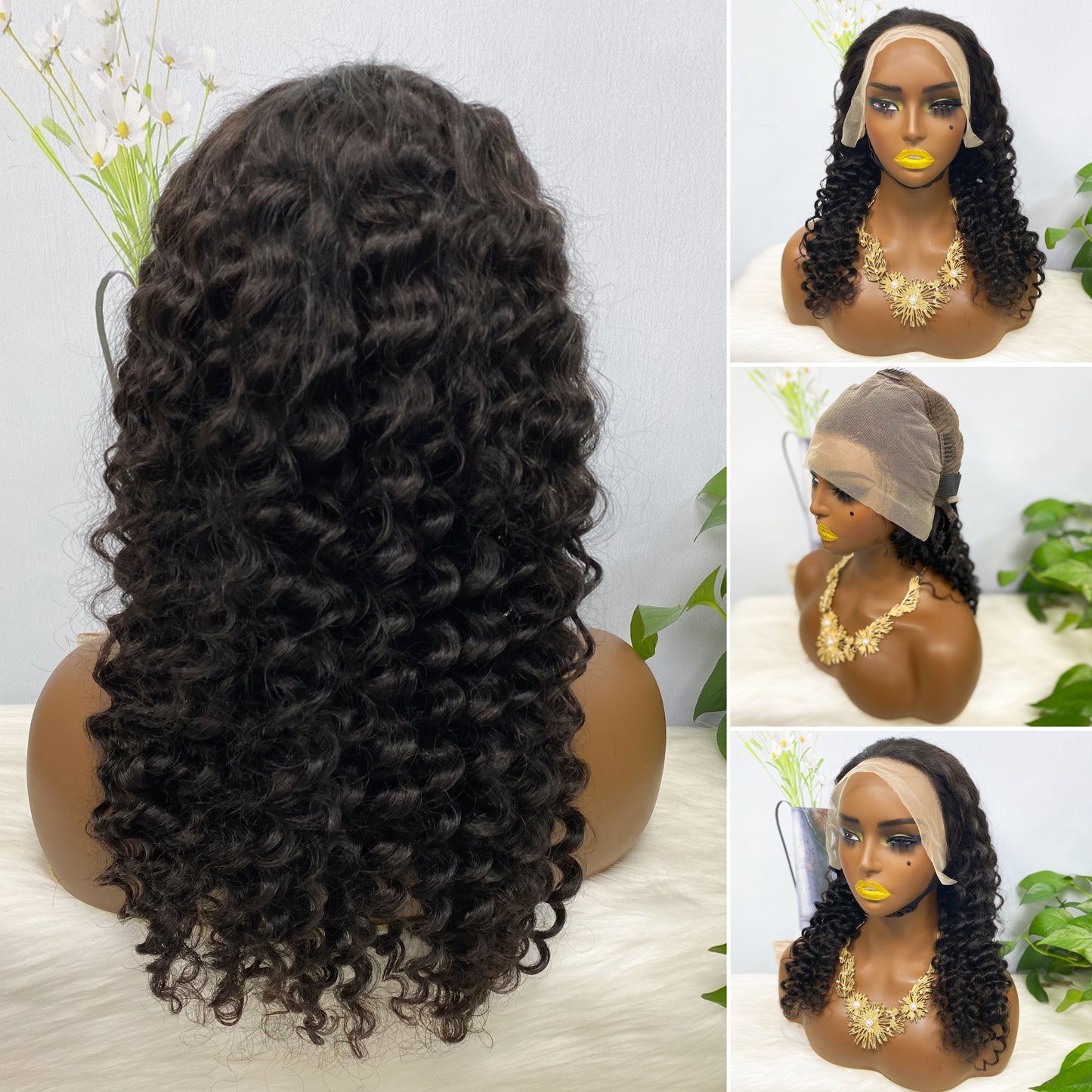 13*4 Lace Wig Deep Wave Natural Color Virgin Human Hair Wigs 200% Density Color NC
