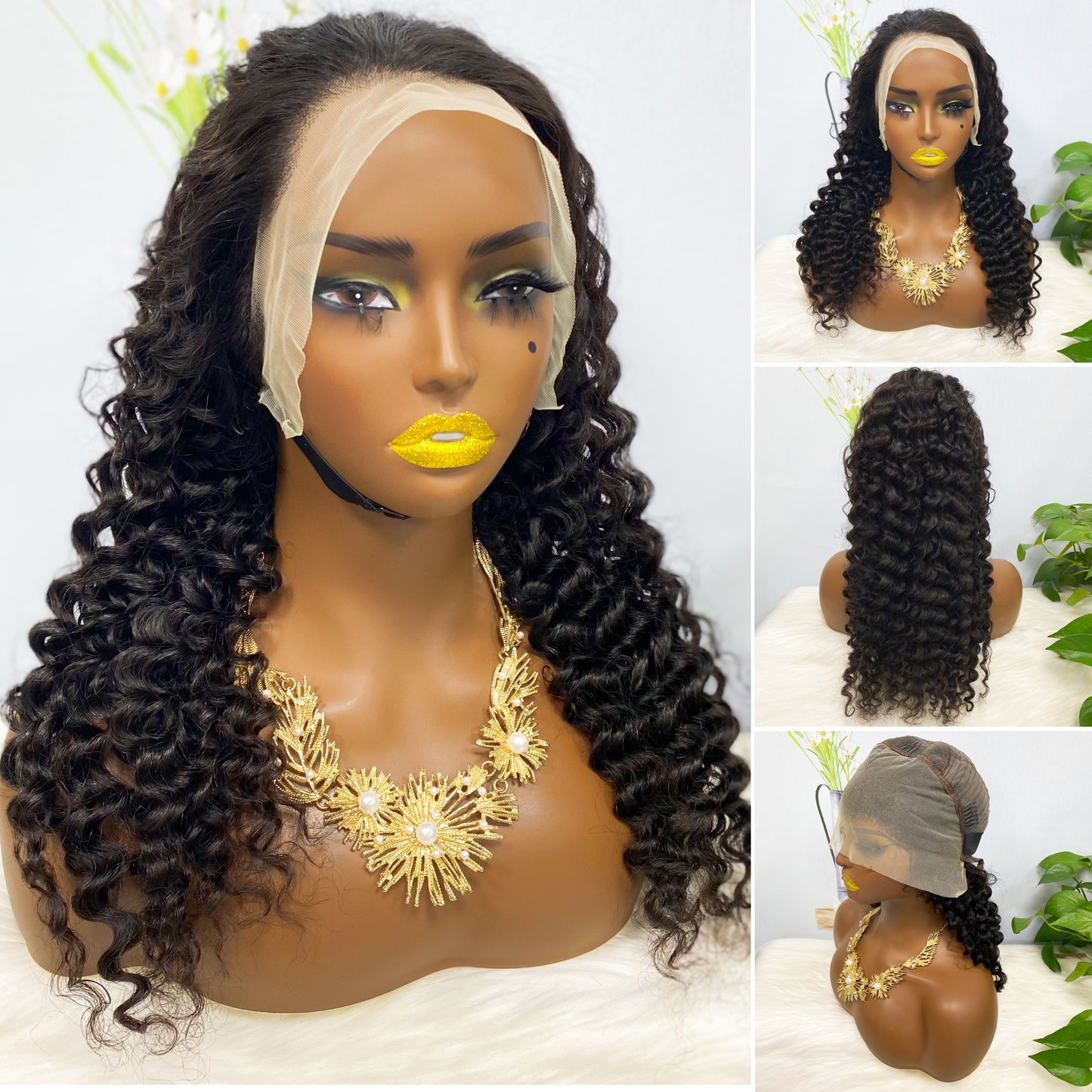 13*4 Lace Wig Deep Wave Natural Color Virgin Human Hair Wigs 200% Density Color NC