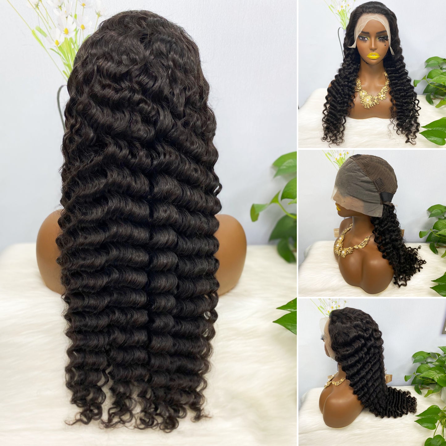13*4 Lace Wig Deep Wave Natural Color Virgin Human Hair Wigs 200% Density Color NC