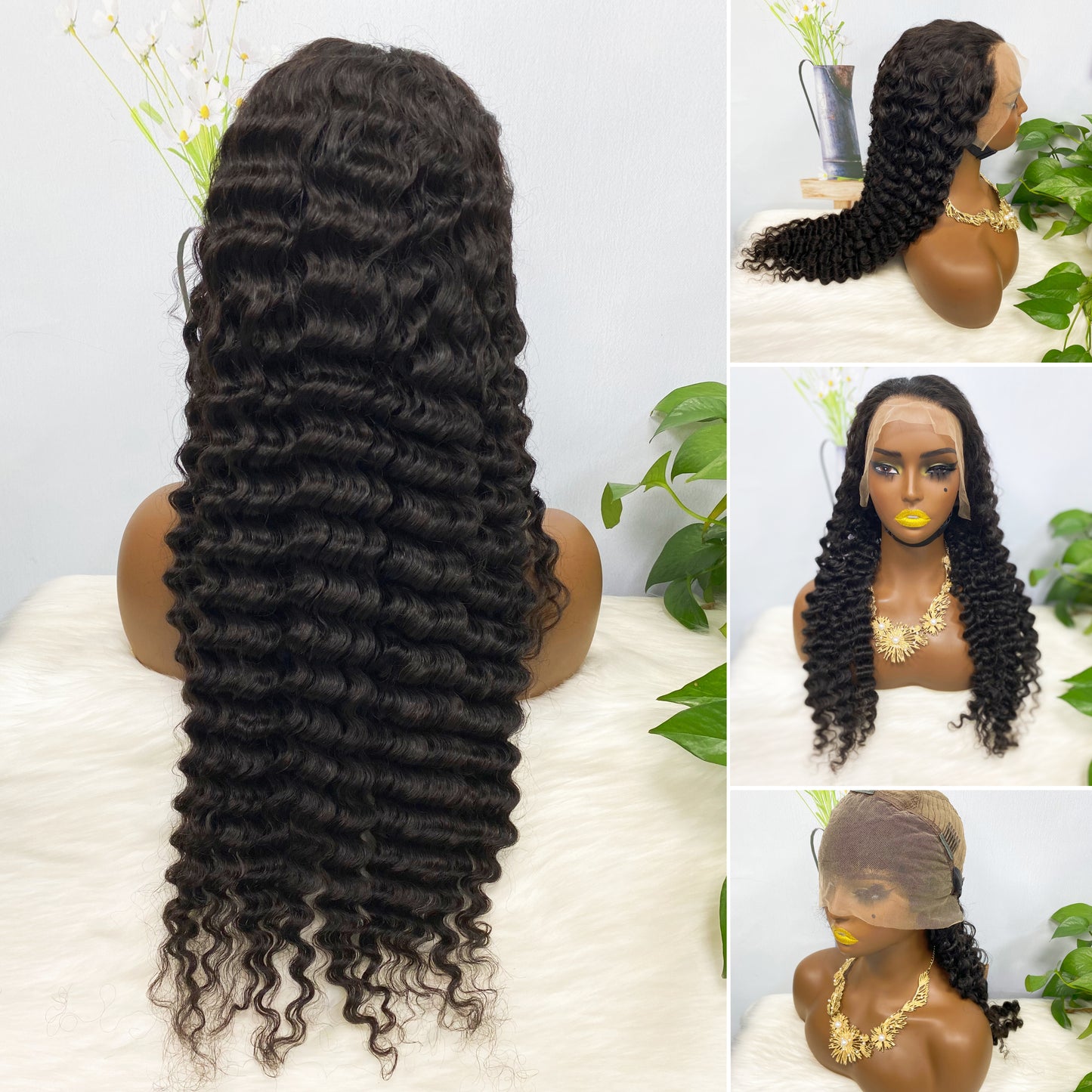 13*4 Lace Wig Deep Wave Natural Color Virgin Human Hair Wigs 200% Density Color NC