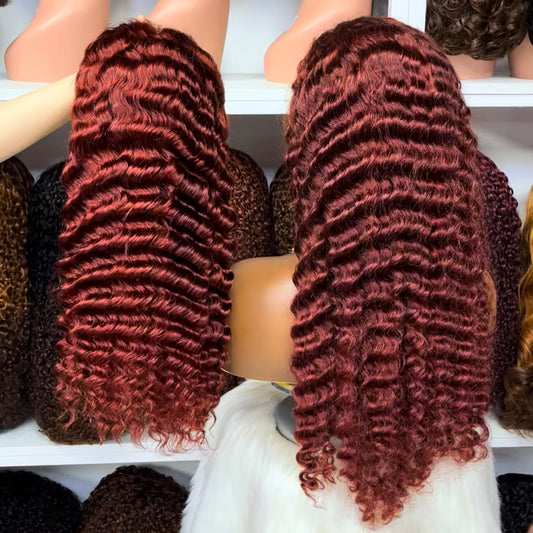 Color 13x4 Lace Wig Deep Wave Human Hair Wigs Color 33# 18"-30"