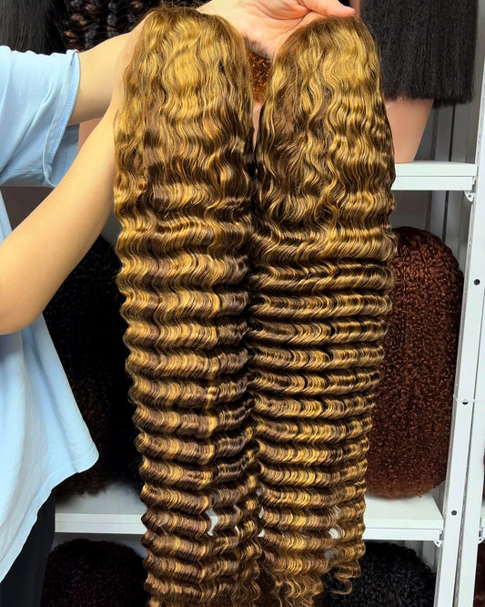 Color 13x4 Lace Wig Deep Wave Human Hair Wigs Piano Color P4/27 18"-30"