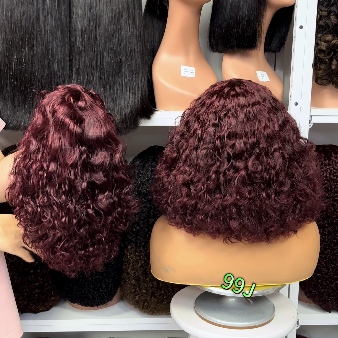 Fringe Double Drawn Wig Water Wave Machine Human Hair Wigs Brown Color 4#