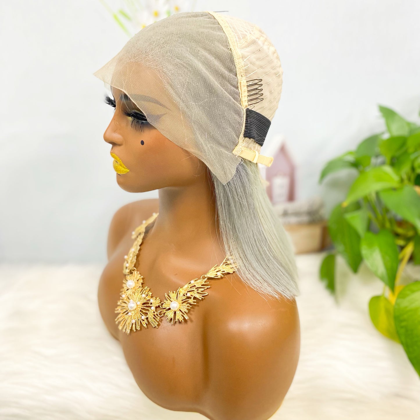 13*4 BoB Wig Perruques droites Couleur Gris Densité 200%