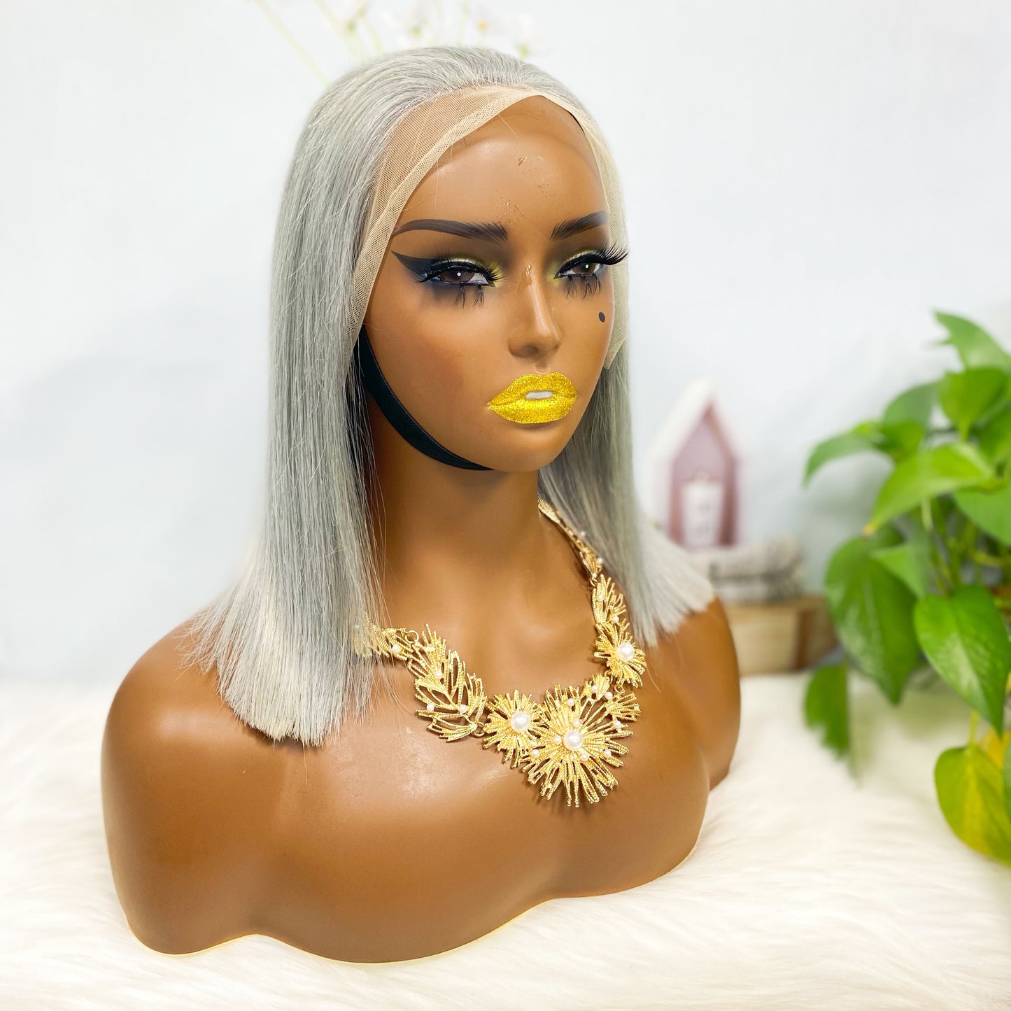 13*4 BoB Wig Perruques droites Couleur Gris Densité 200%