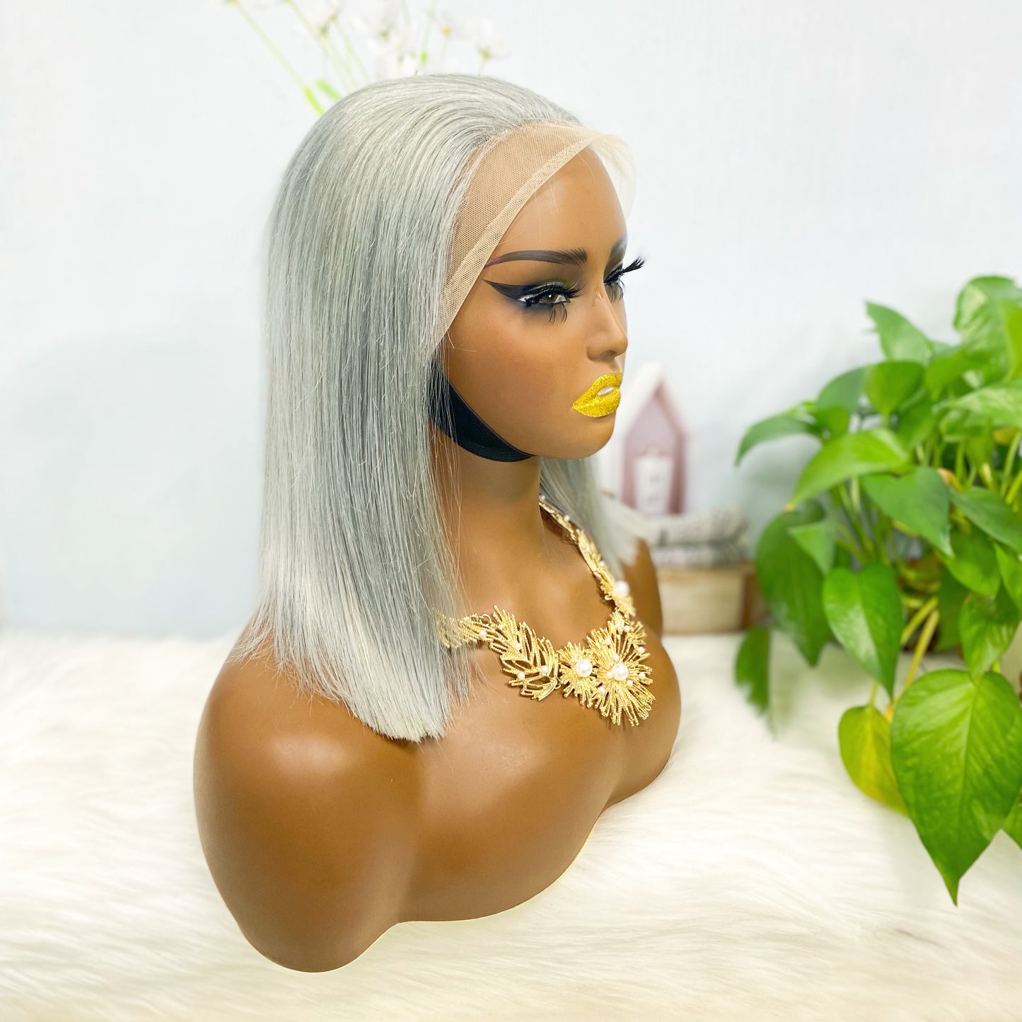 13*4 BoB Wig Perruques droites Couleur Gris Densité 200%