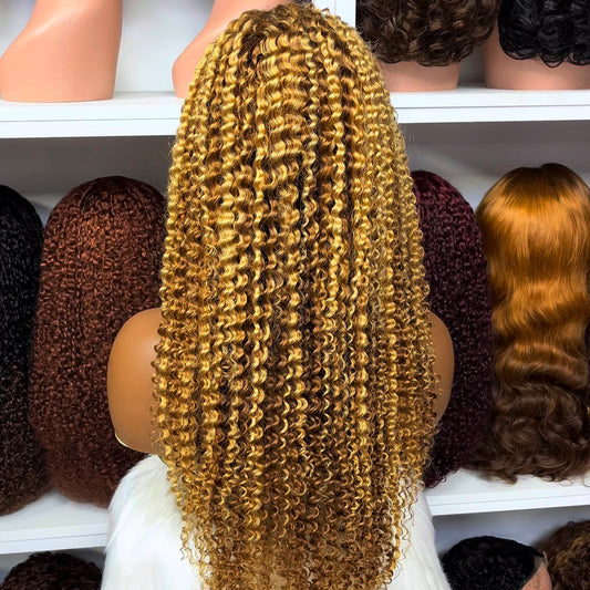Color 13x4 Lace Wig Jerry Curl Human Hair Wigs Piano Color P4/27 18"-30"