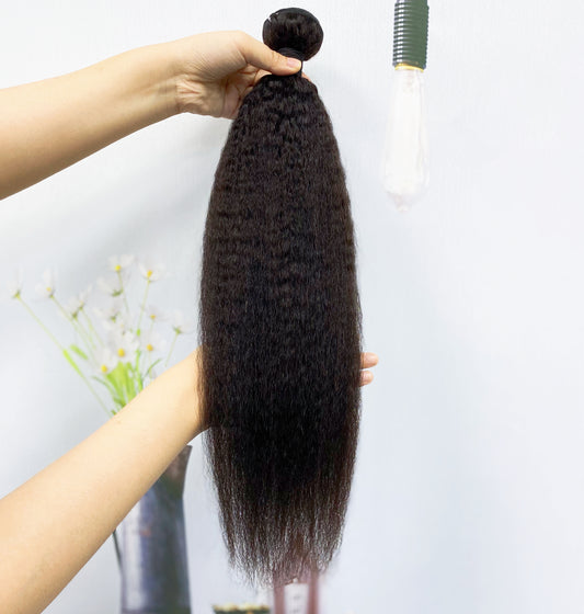 10A Burmese Hair Kinky Straight Natural Human Hair Bundles With HD Closure Frontal 10"-40"