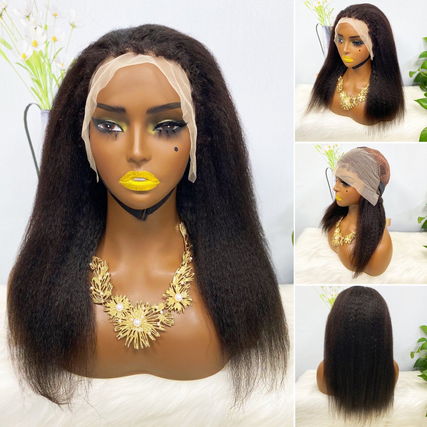 13*4 Lace Wig Kinky Straight Natural Color Virgin Human Hair Wigs 200% Density Color NC