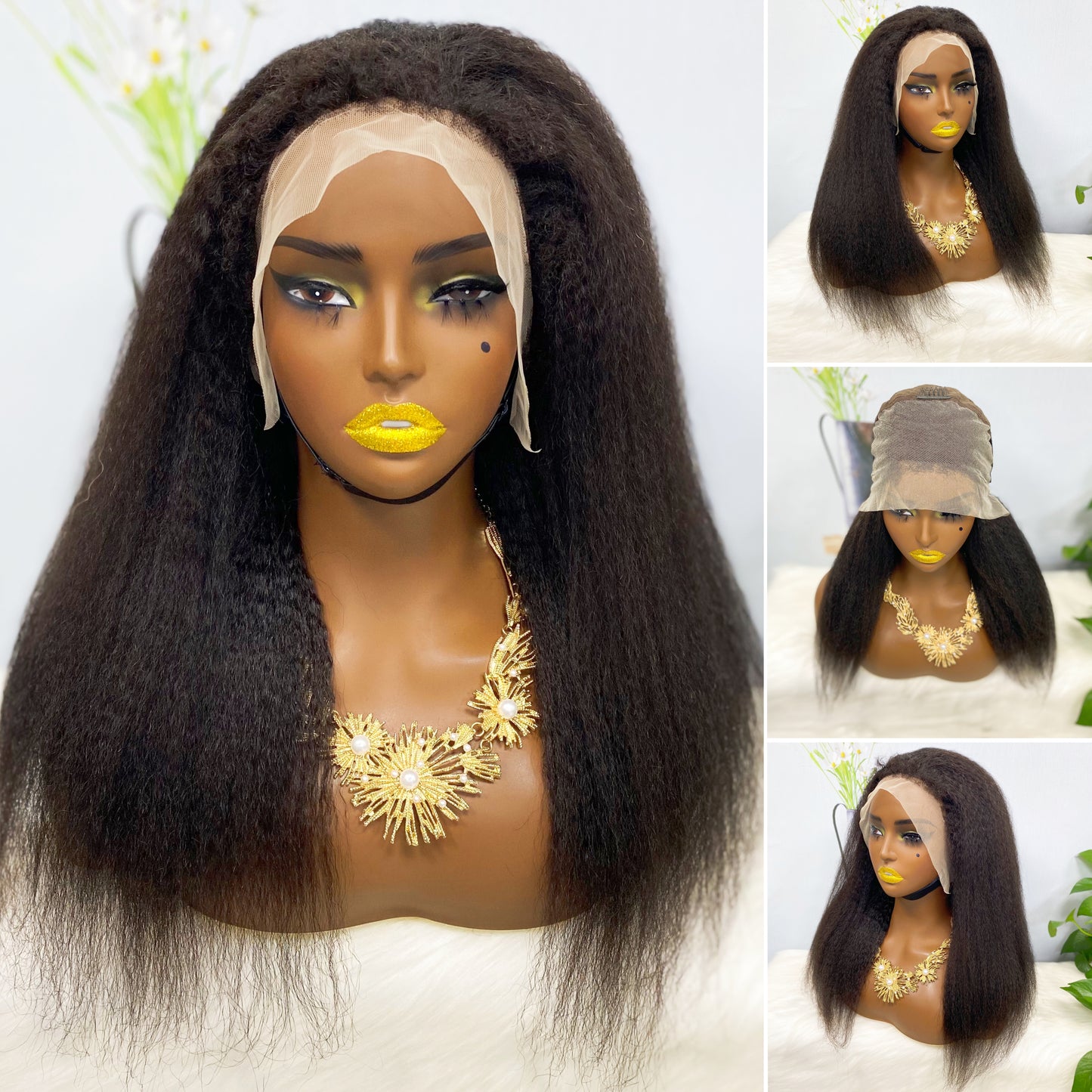 13*4 Lace Wig Kinky Straight Natural Color Virgin Human Hair Wigs 200% Density Color NC