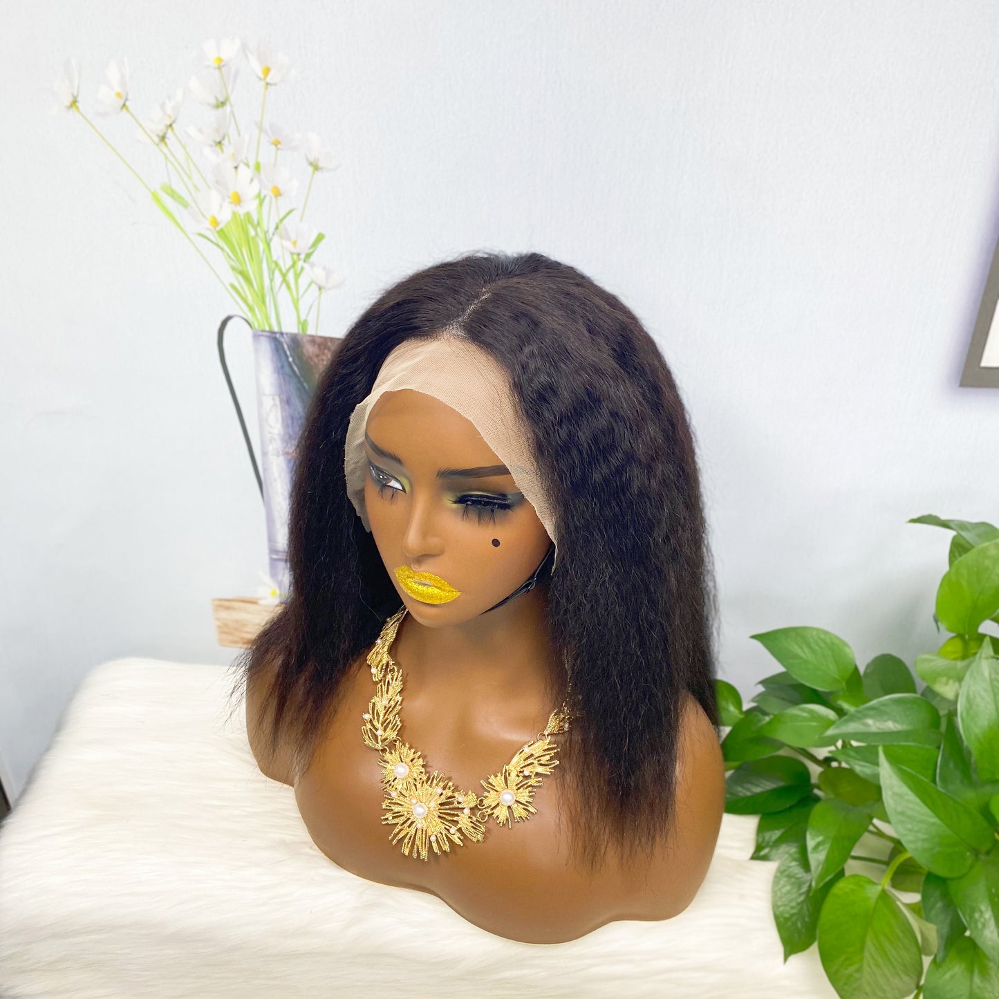 13*4 BoB Wig Kinky Straight Wigs Color NC 250% Density