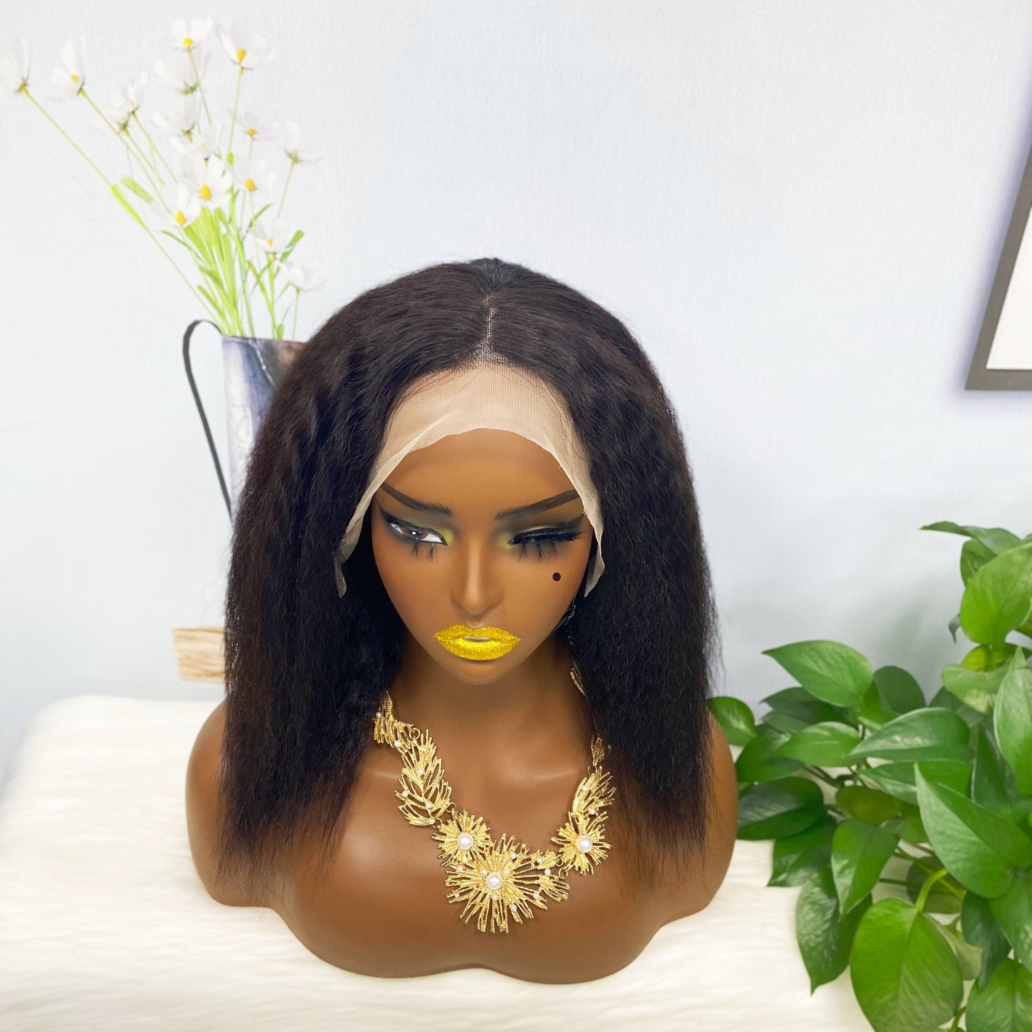 13*4 BoB Wig Kinky Straight Wigs Color NC 250% Density