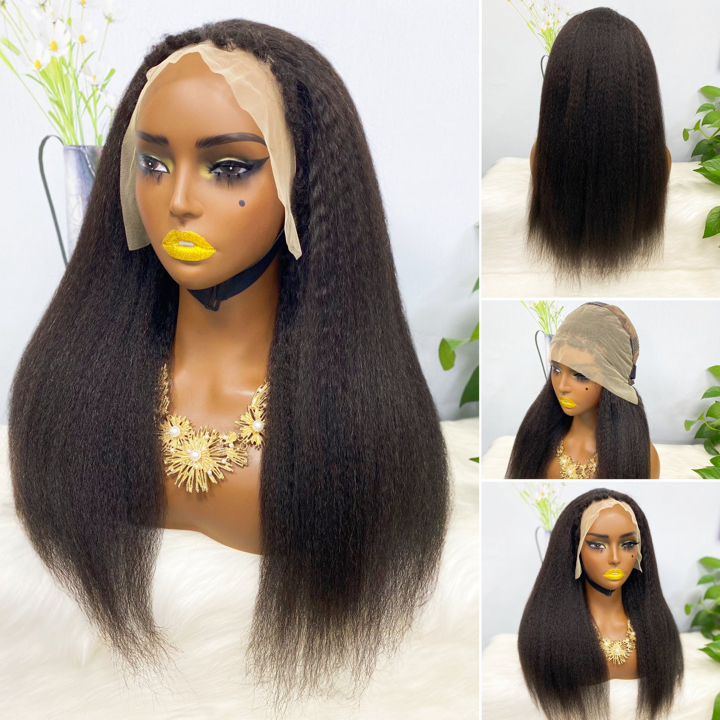 13*4 Lace Wig Kinky Straight Natural Color Virgin Human Hair Wigs 200% Density Color NC