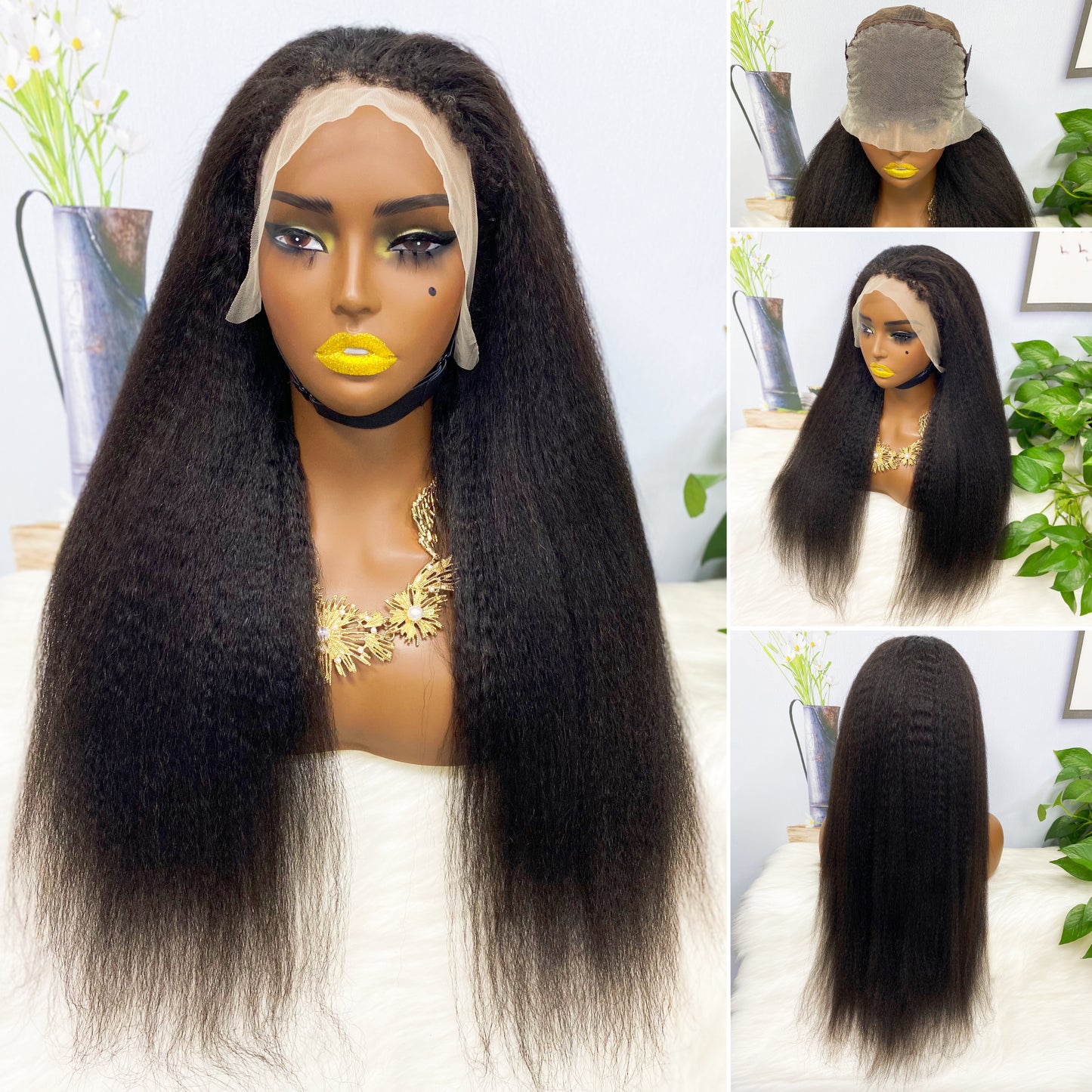 13*4 Lace Wig Kinky Straight Natural Color Virgin Human Hair Wigs 200% Density Color NC