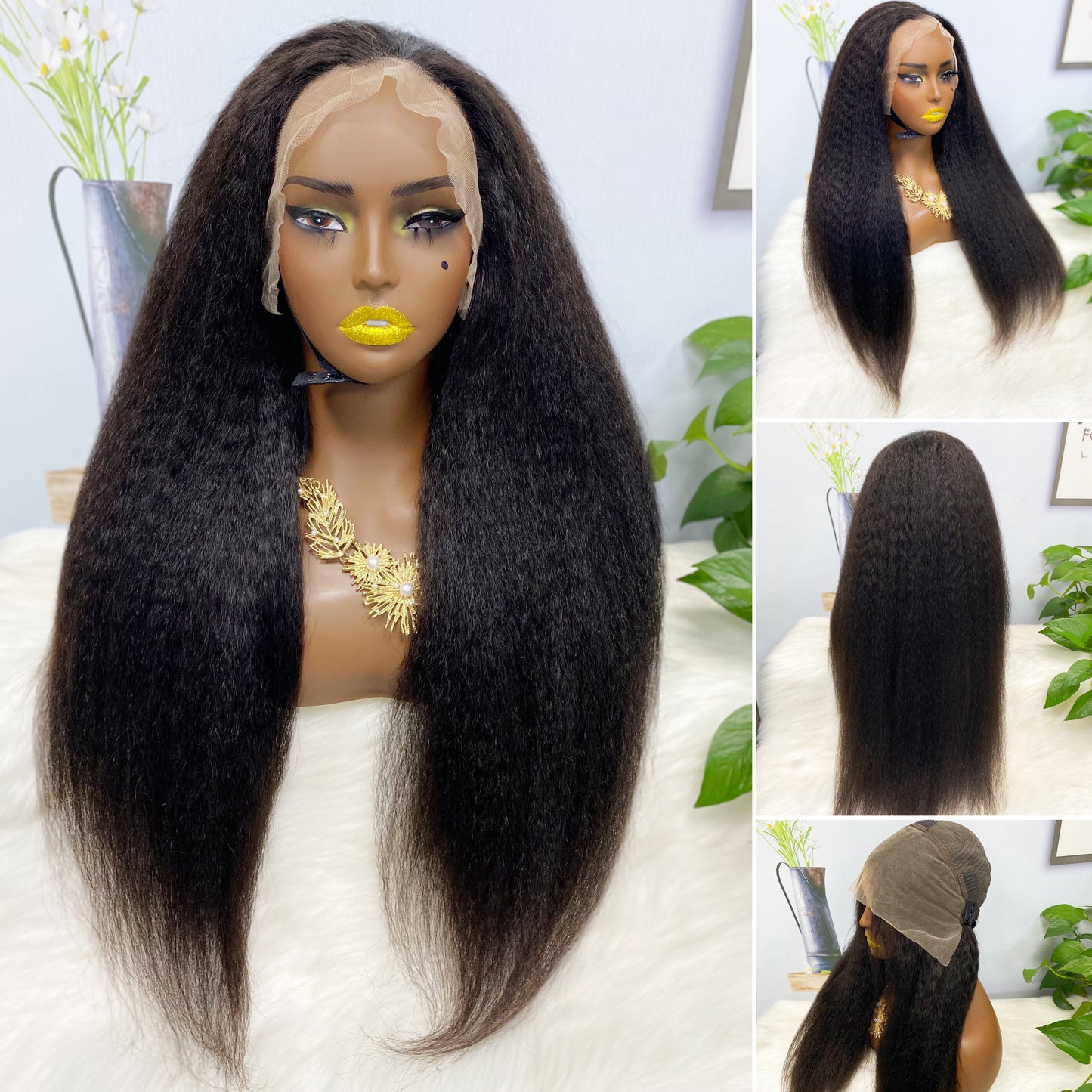 13*4 Lace Wig Kinky Straight Natural Color Virgin Human Hair Wigs 200% Density Color NC