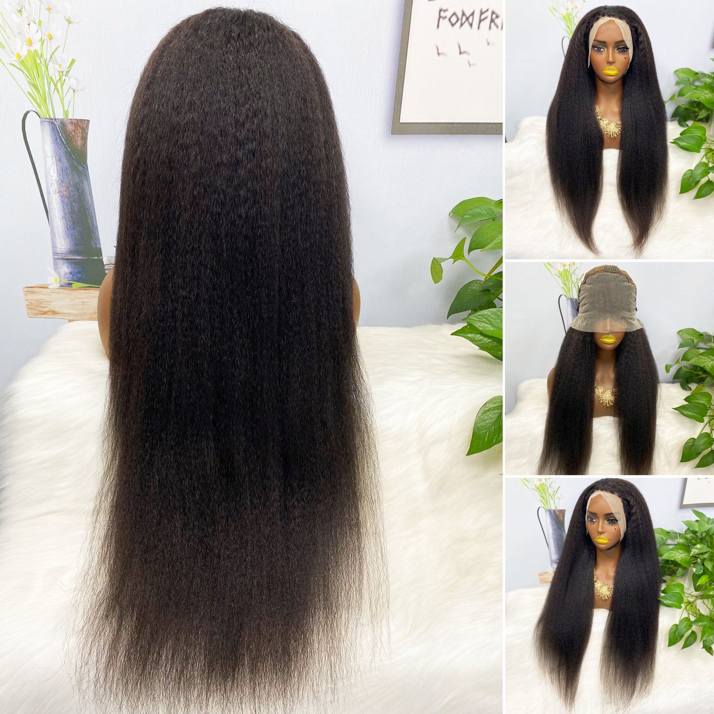 13*4 Lace Wig Kinky Straight Natural Color Virgin Human Hair Wigs 200% Density Color NC