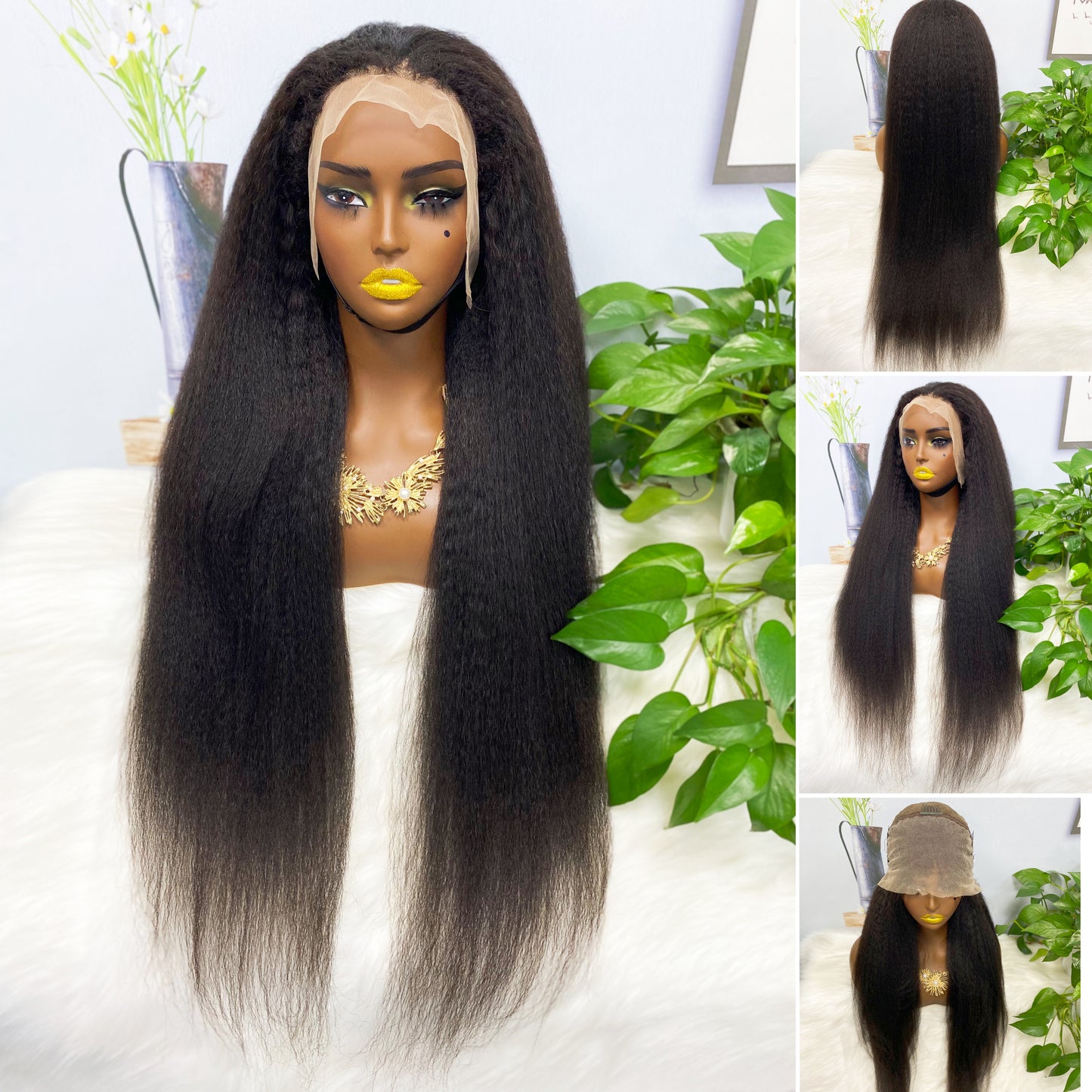 13*4 Lace Wig Kinky Straight Natural Color Virgin Human Hair Wigs 200% Density Color NC