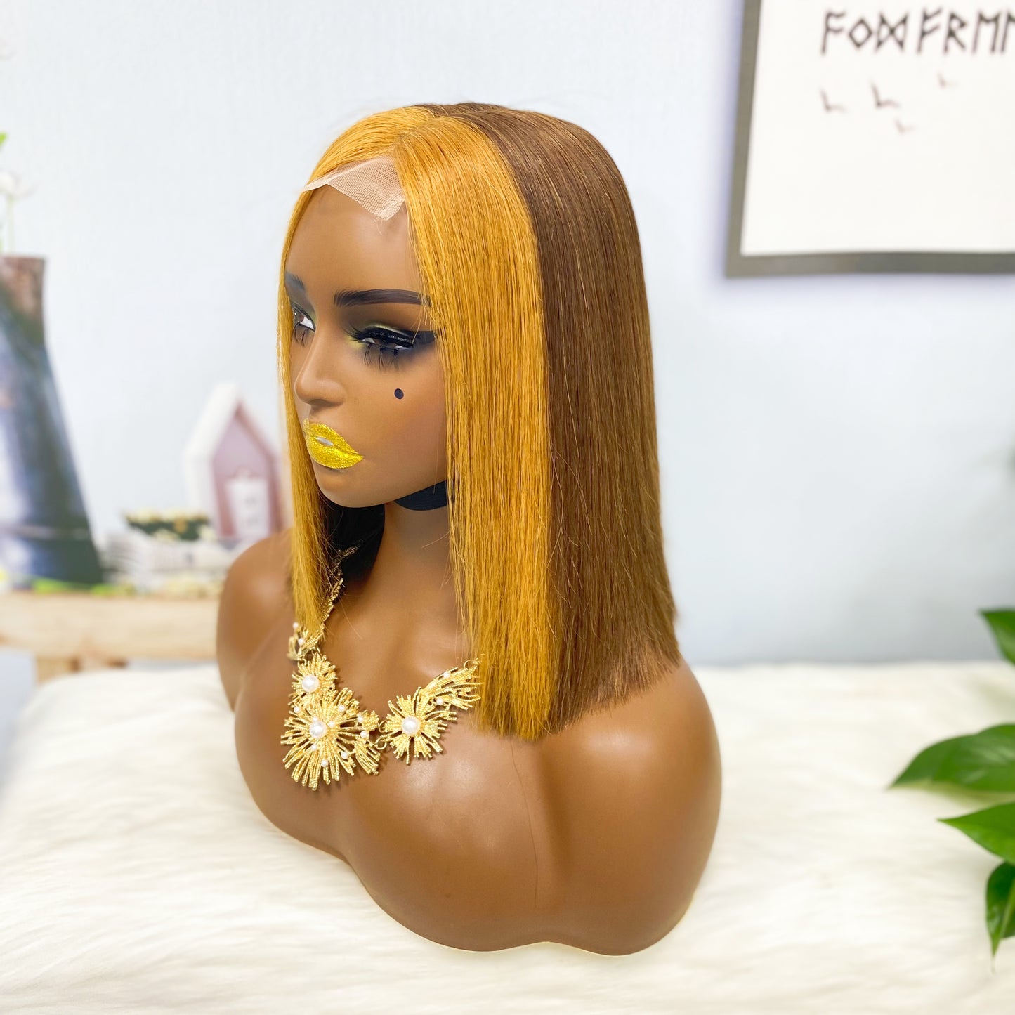 Super Double Drawn 2*6 Lace Bob Wig Human Hair Lace Wig Color M4/27# Straight