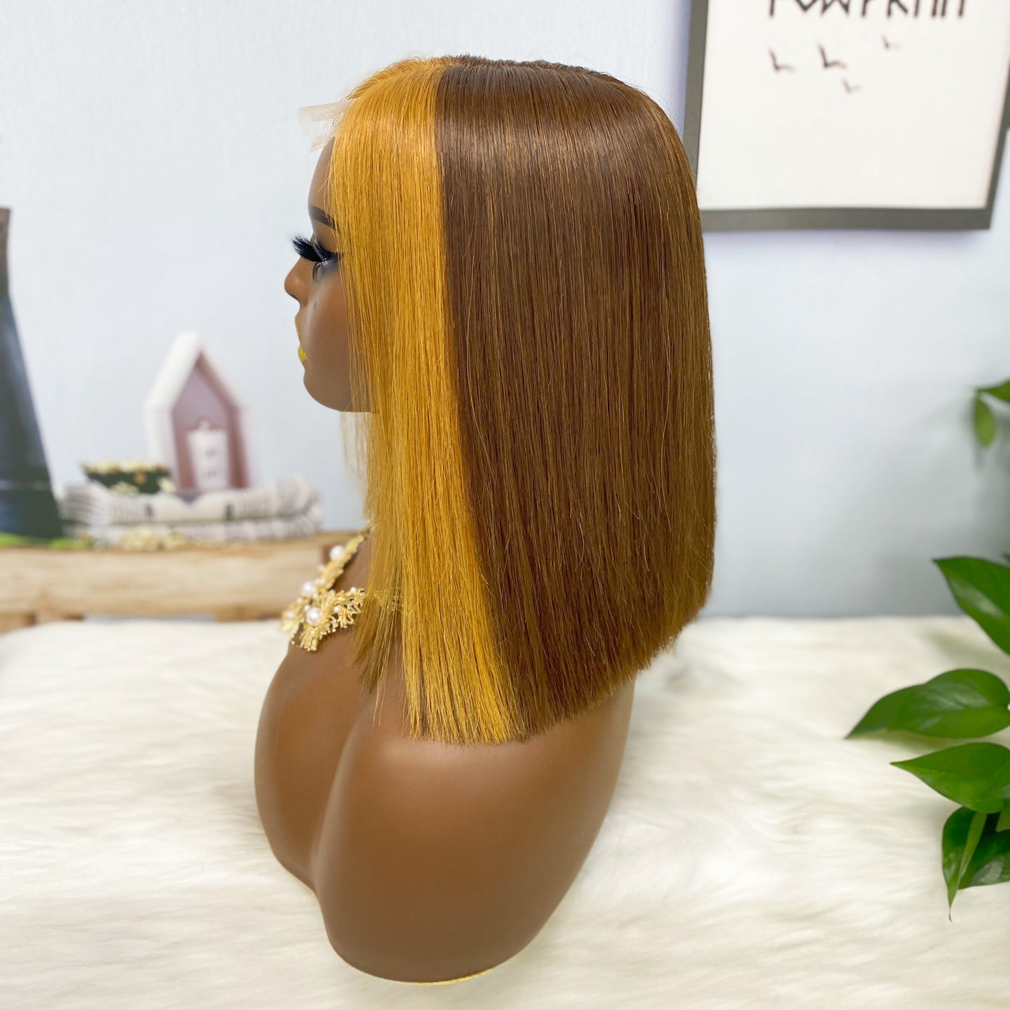 Super Double Drawn 2*6 Lace Bob Wig Human Hair Lace Wig Color M4/27# Straight