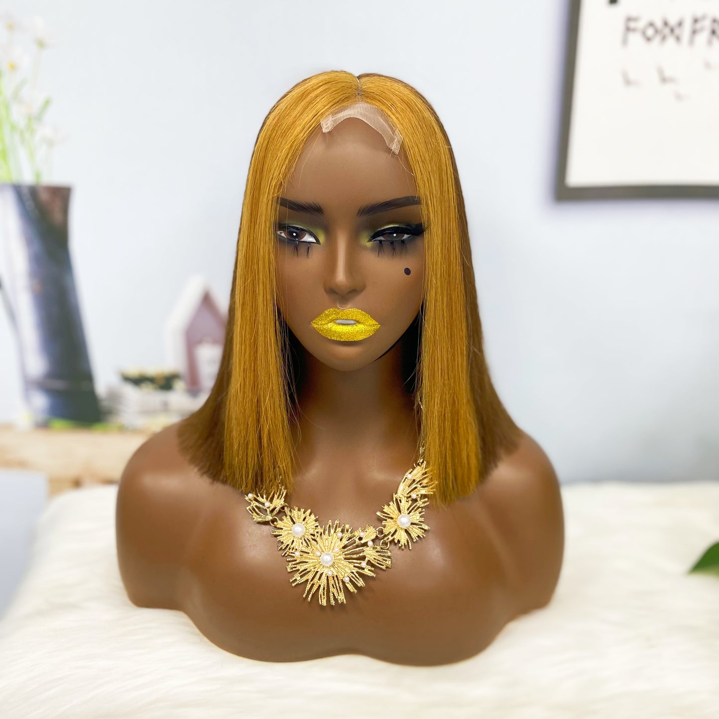 Super Double Drawn 2*6 Lace Bob Wig Human Hair Lace Wig Color M4/27# Straight