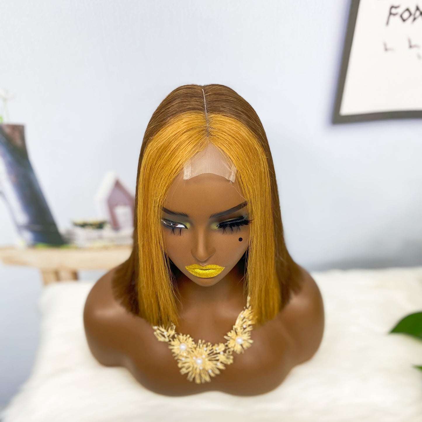 Super Double Drawn 2*6 Lace Bob Wig Human Hair Lace Wig Color M4/27# Straight