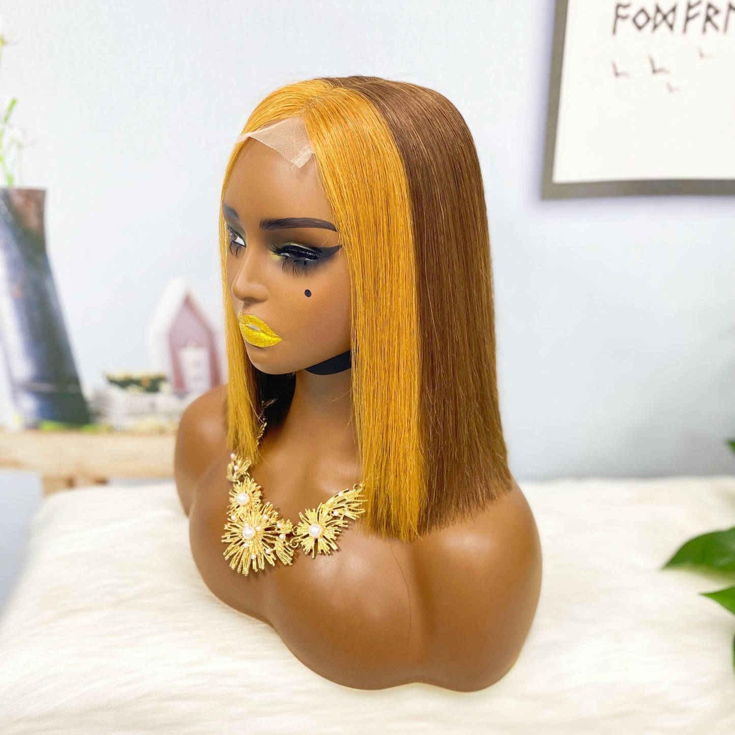 Super Double Drawn 2*6 Lace Bob Wig Human Hair Lace Wig Color M4/27# Straight
