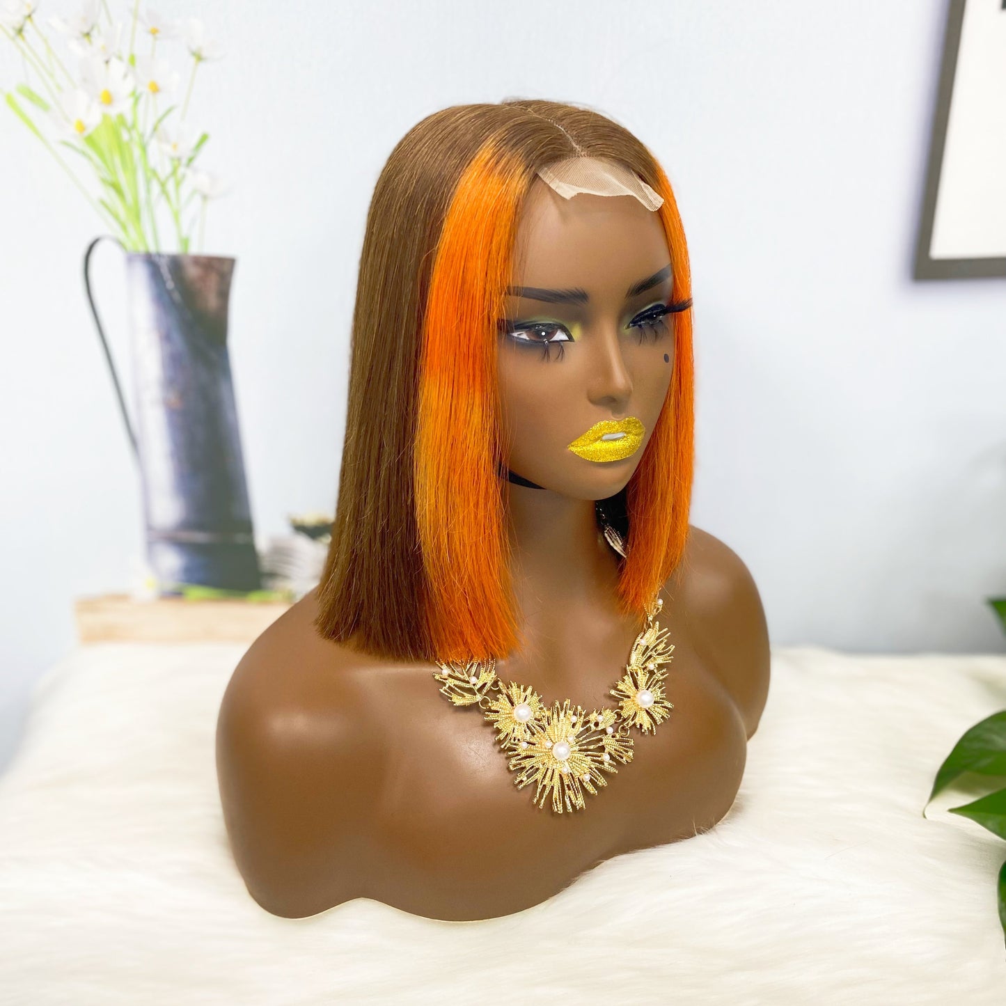 Perruque Bob Lace Wig naturelle lisse, Double tirage, 2x6, couleur M4/350 #, densité 200%