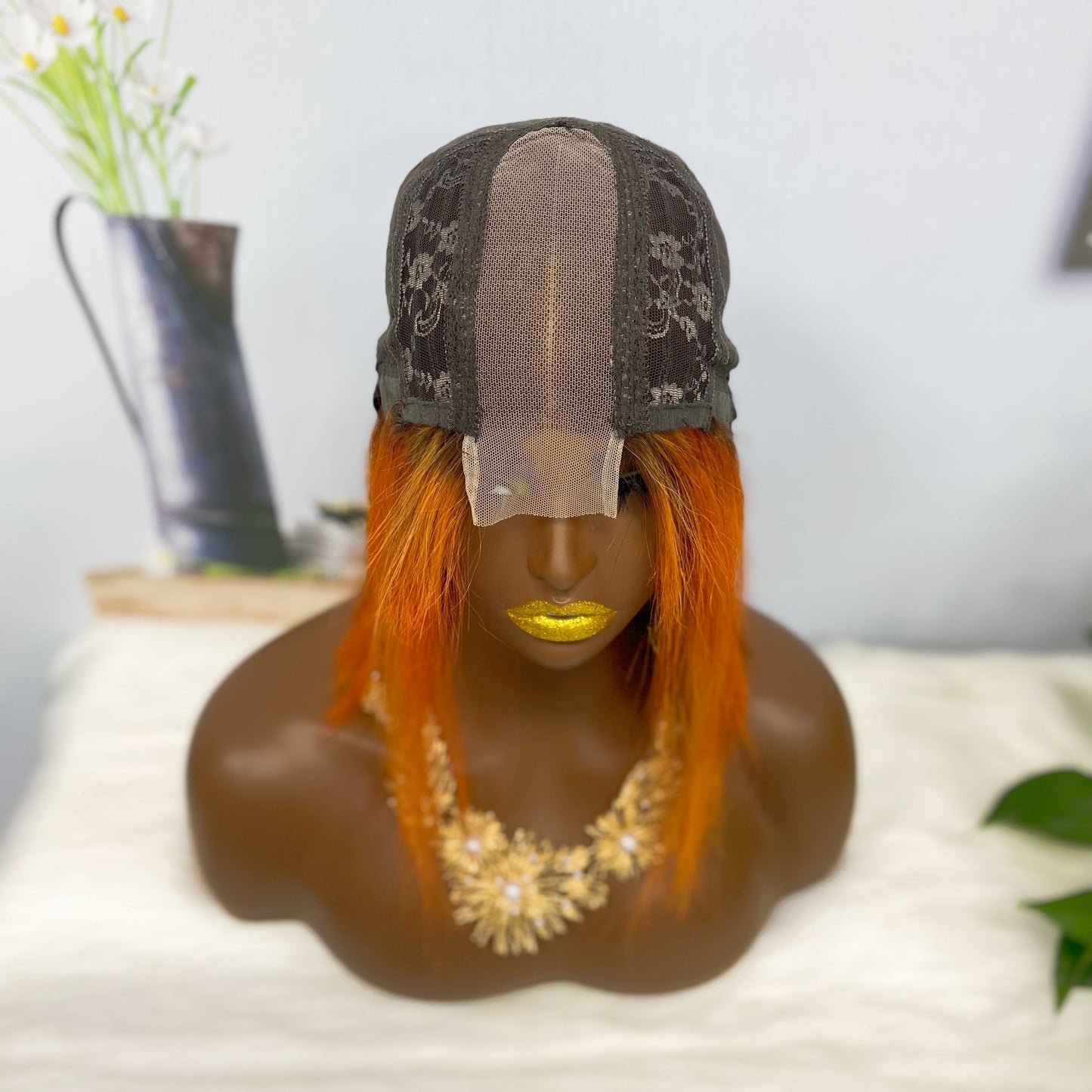 Perruque Bob Lace Wig naturelle lisse, Double tirage, 2x6, couleur M4/350 #, densité 200%