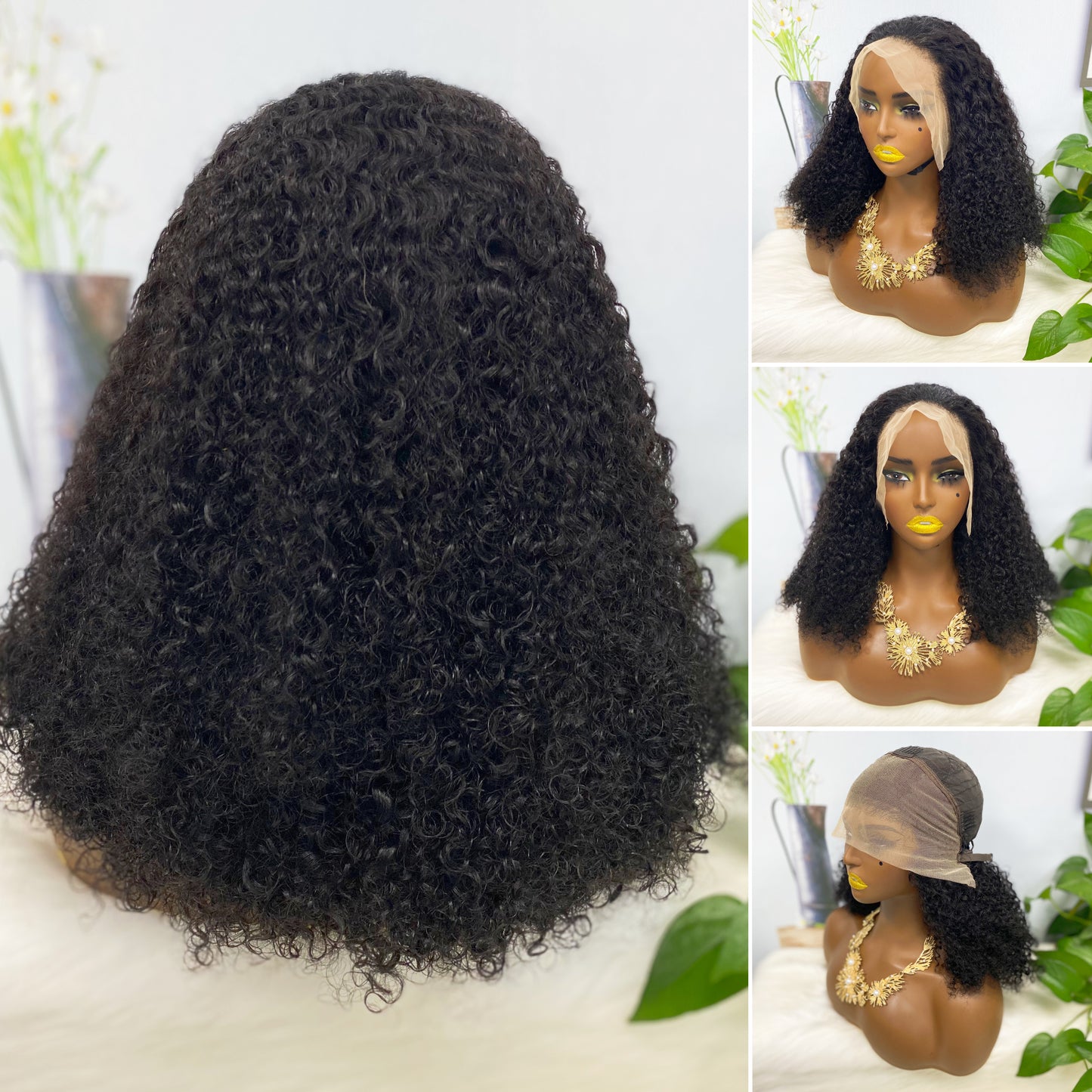 Double Drawn 13*4 Lace Wig Kinky Curl Lace Wig Color 99J 300% Density