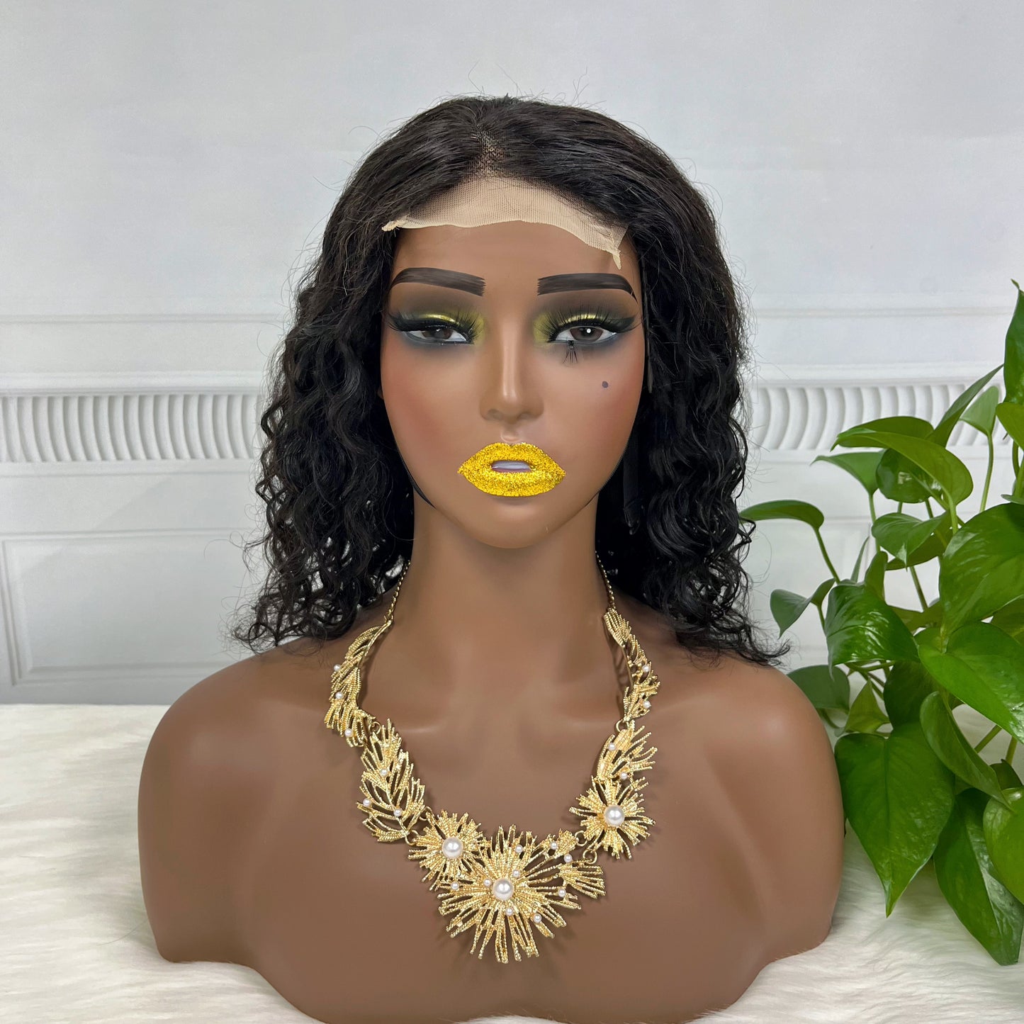4*4 Bob Lace Wig Water Wave Color NC Natural Human Hair Lace Wigs 10 inch 250%Density
