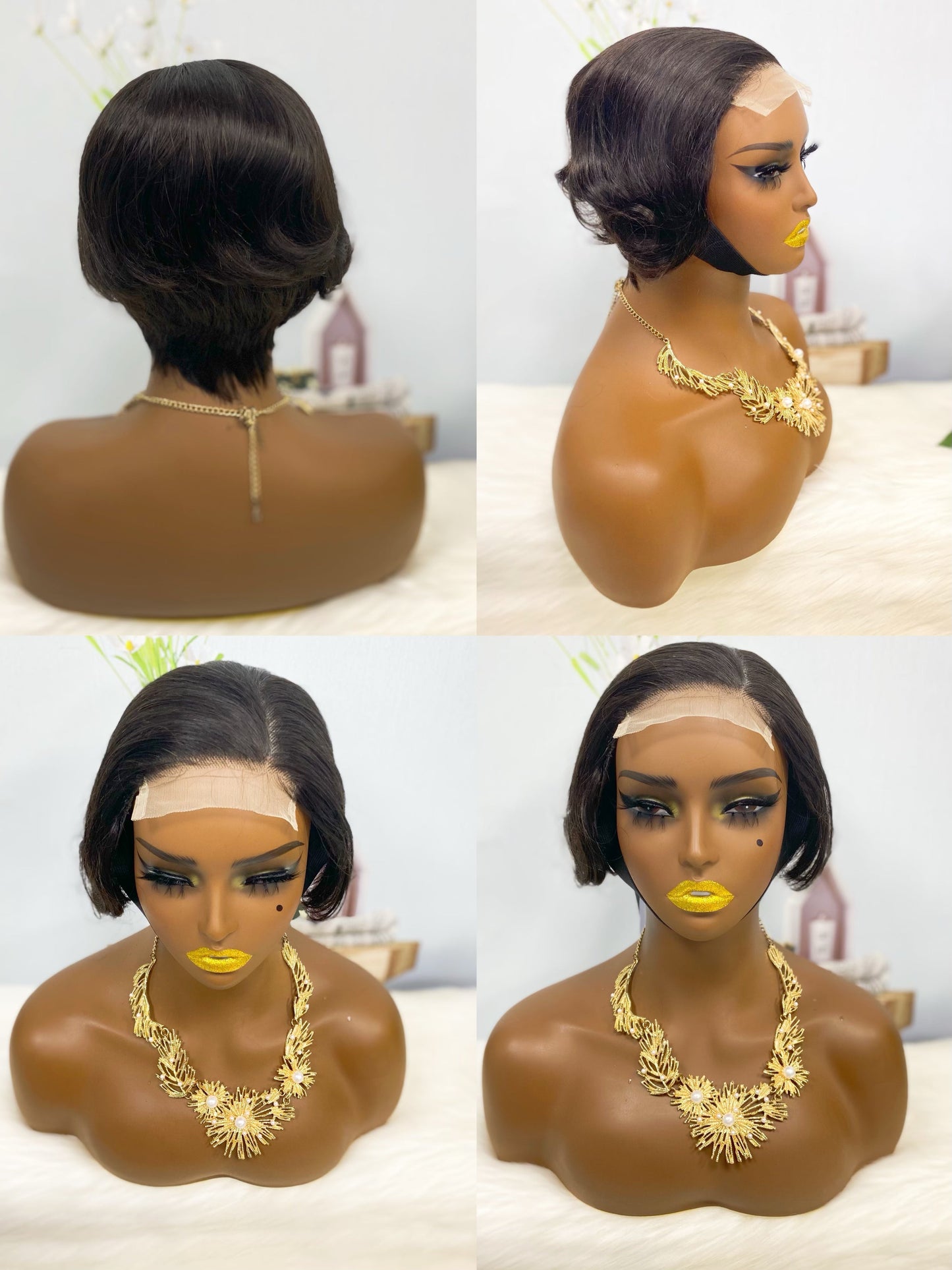 4*4 Wig Pixie Cut Human Hair Wig Color T1B/4#