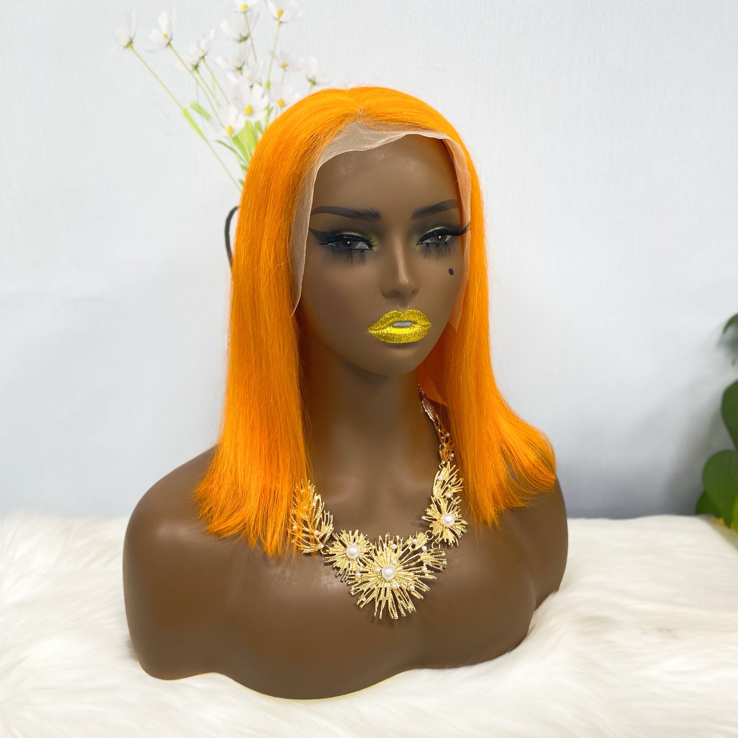 13*4 BoB Wig Perruques droites Couleur Orange Densité 200%