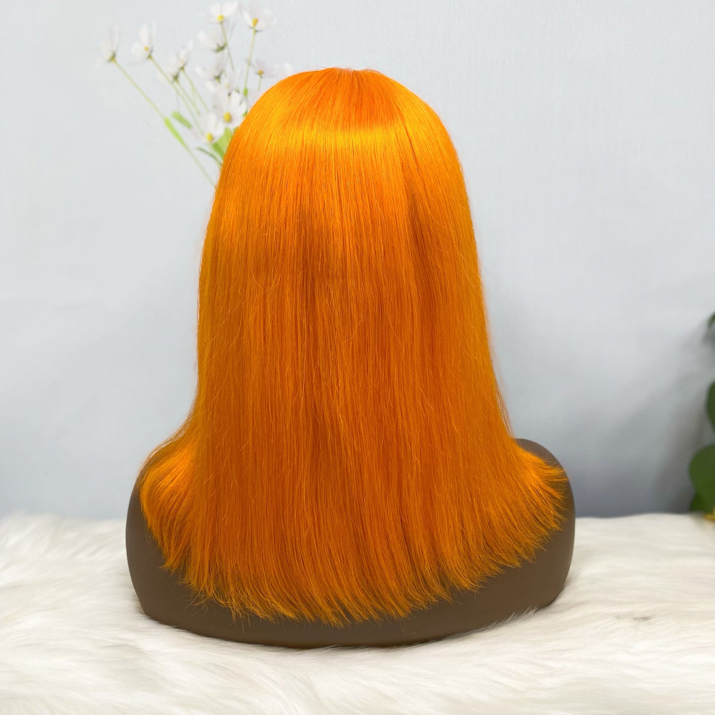 13*4 BoB Wig Perruques droites Couleur Orange Densité 200%