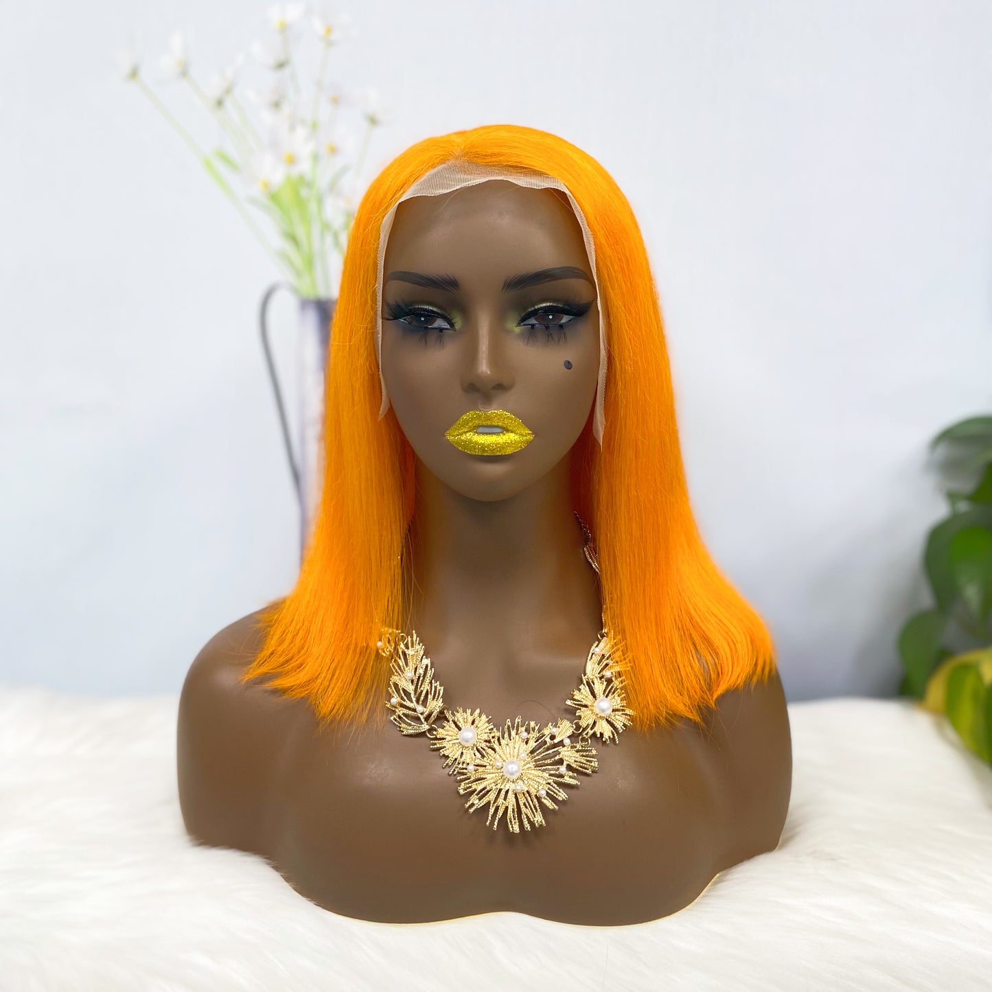 13*4 BoB Wig Perruques droites Couleur Orange Densité 200%