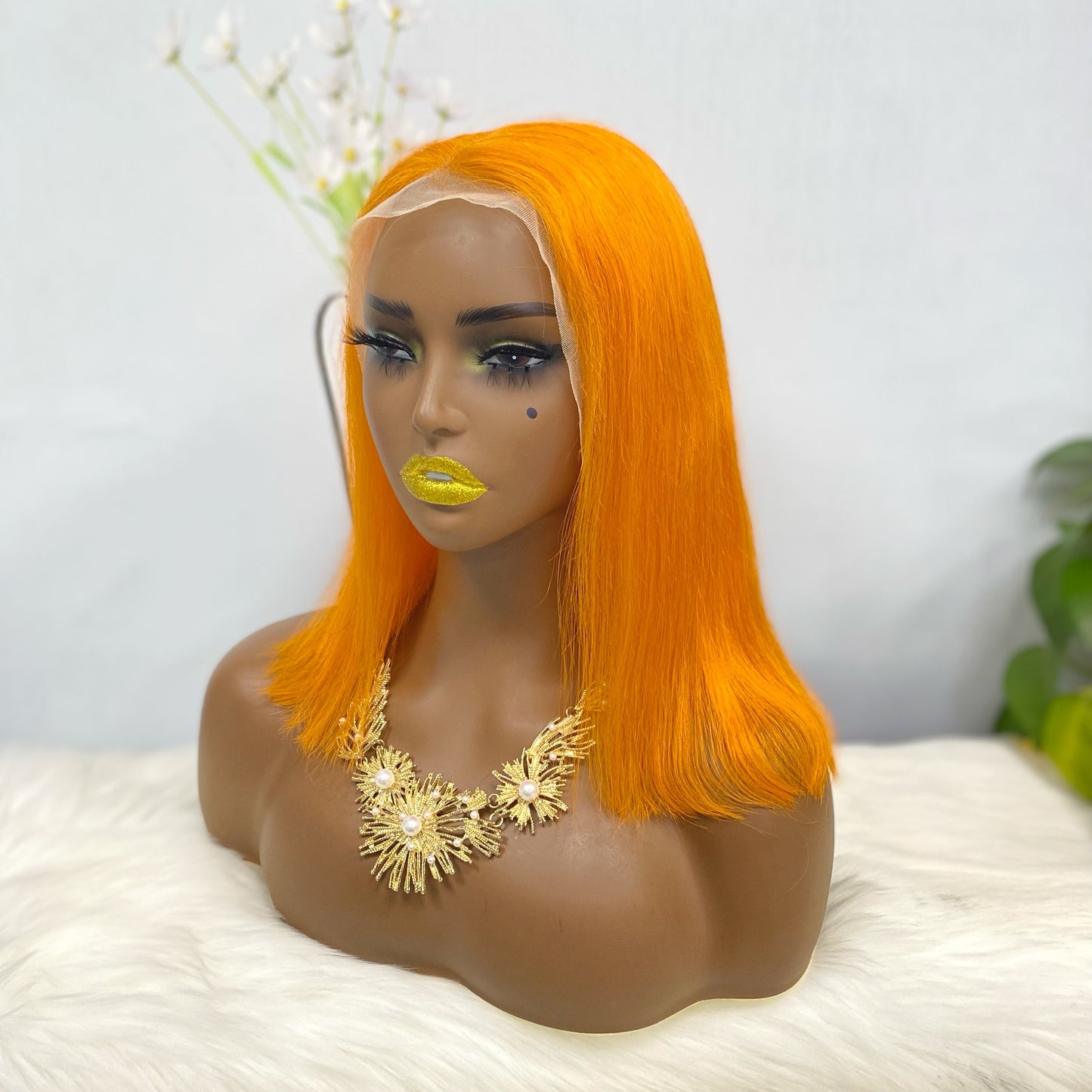 13*4 BoB Wig Perruques droites Couleur Orange Densité 200%