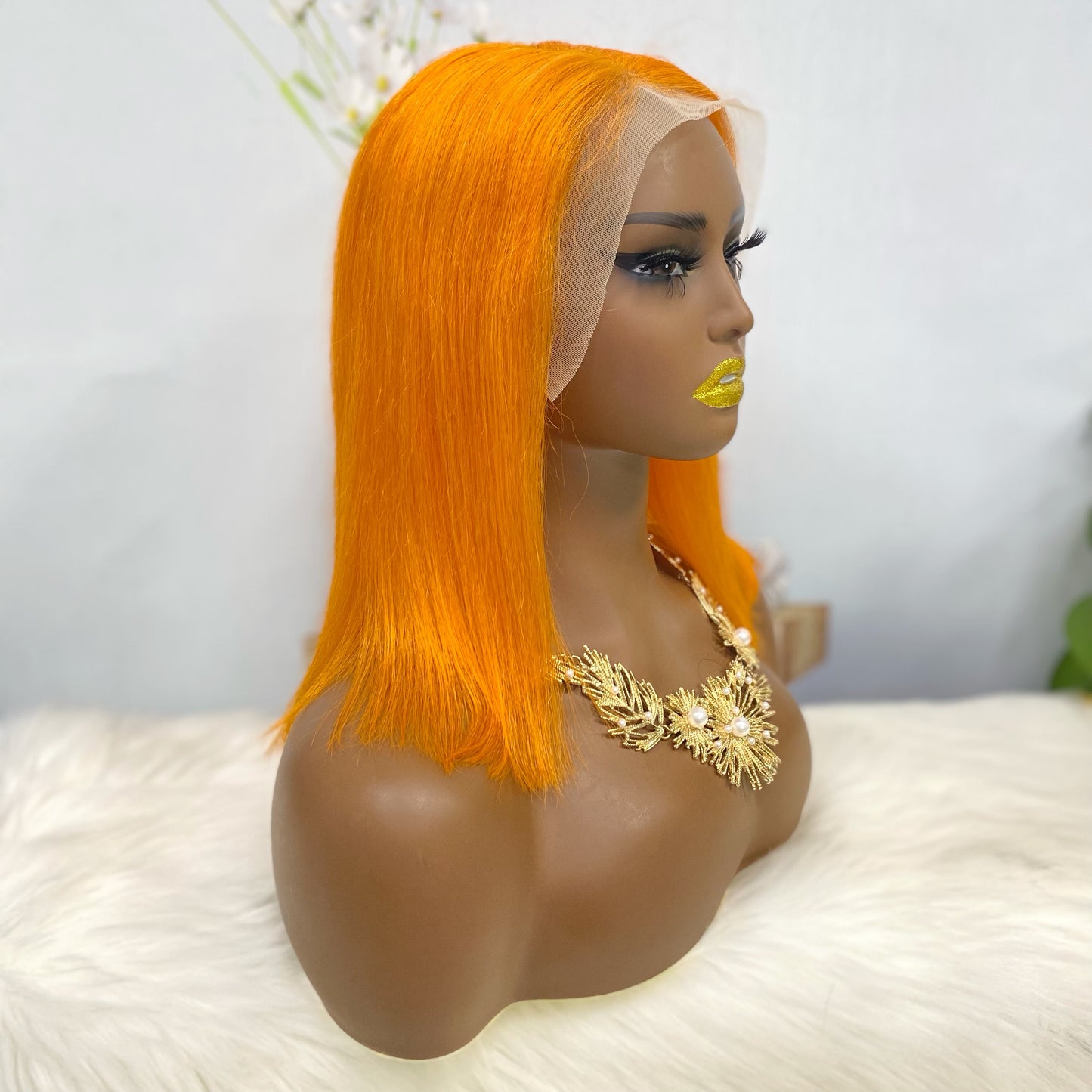 13*4 BoB Wig Perruques droites Couleur Orange Densité 200%