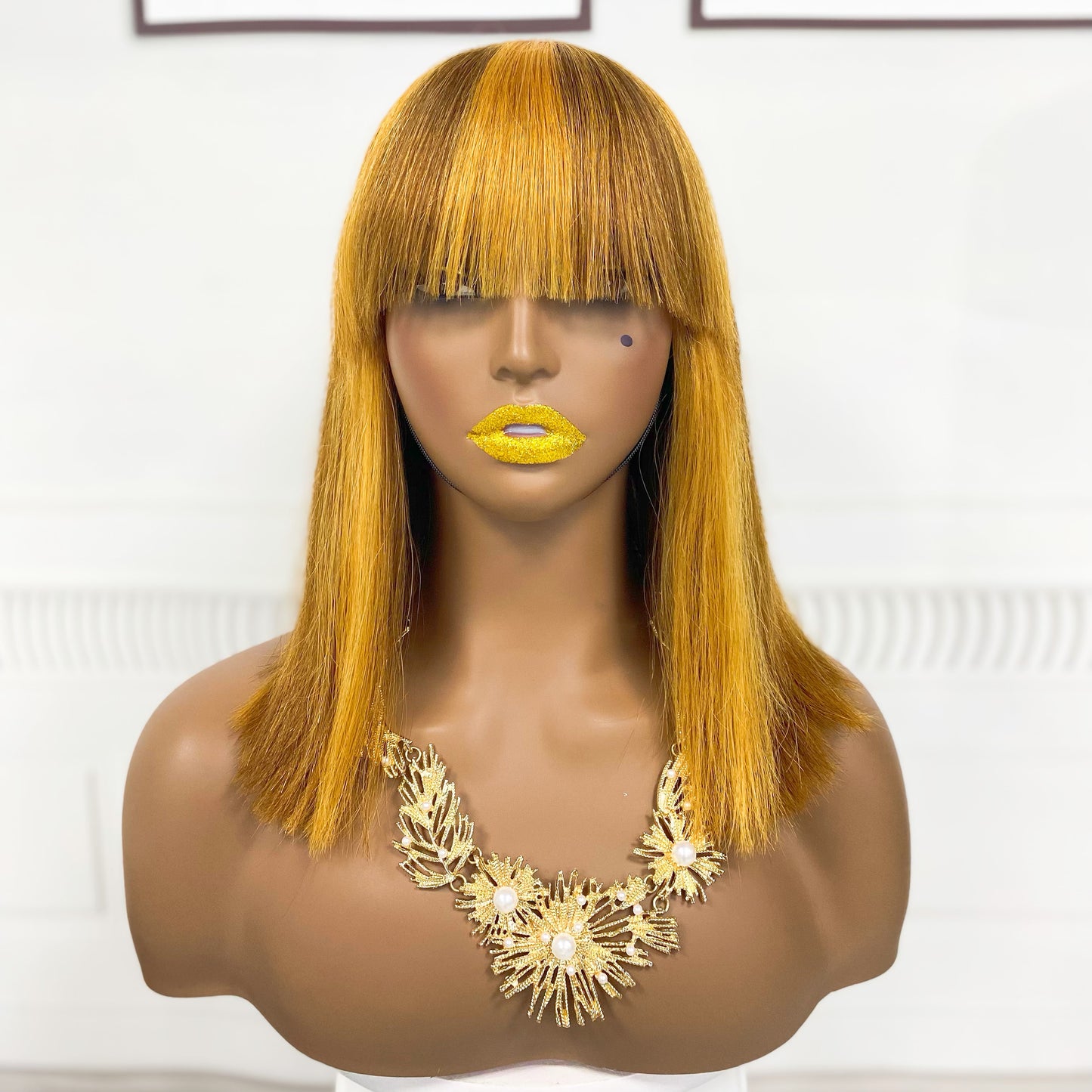 Bone Straight Double Drawn Bob Wig With Bangs Raw Virgin Human Hair Wigs P4/27# Color