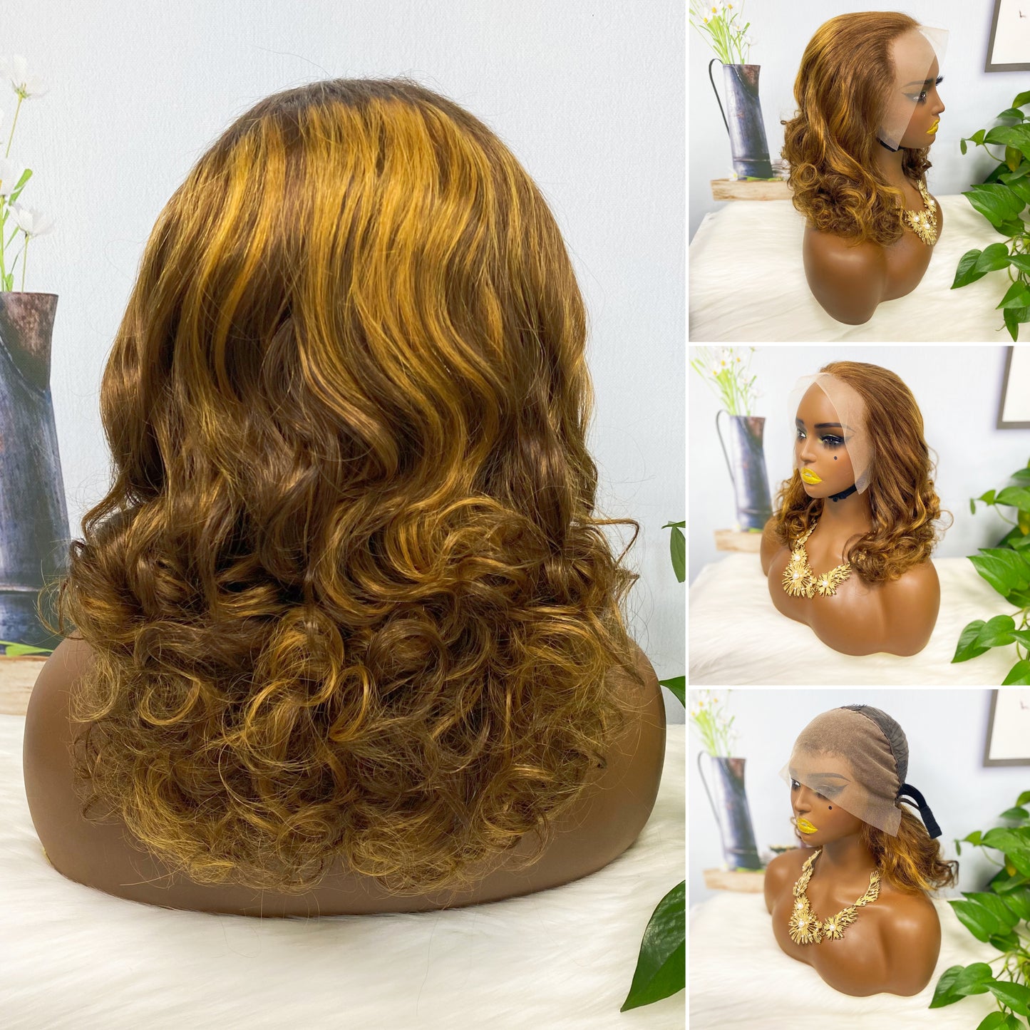 DD 13*4 Lace Wig Fumi Natural Human Hair Lace Wigs Color T4/27/4# 250% Density
