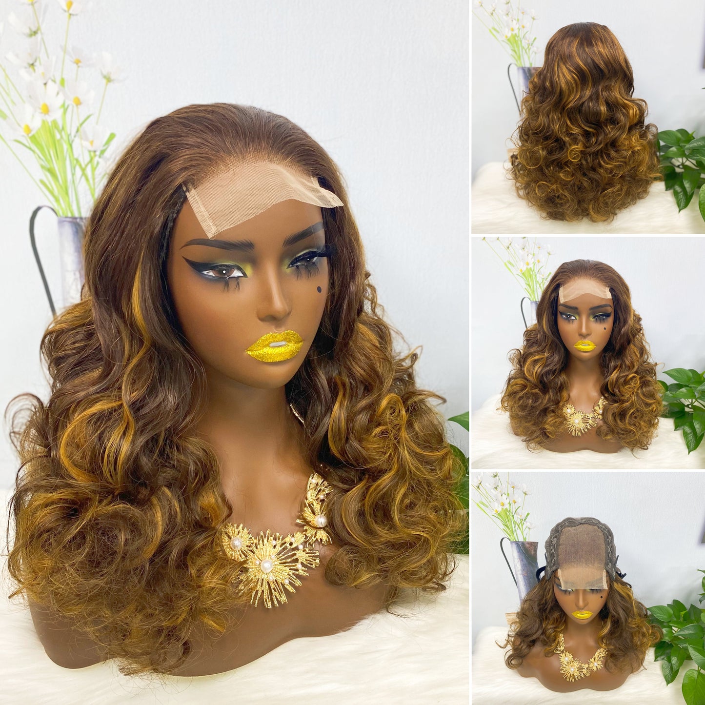 DD 4*4 Lace Wig Fumi Perruque de cheveux humains Couleur P4/27# 250% Densité