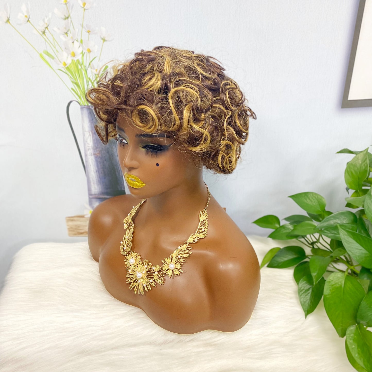 Wig W661 Machine Human Hair Wig Natural Hair Wigs Color 4/27#