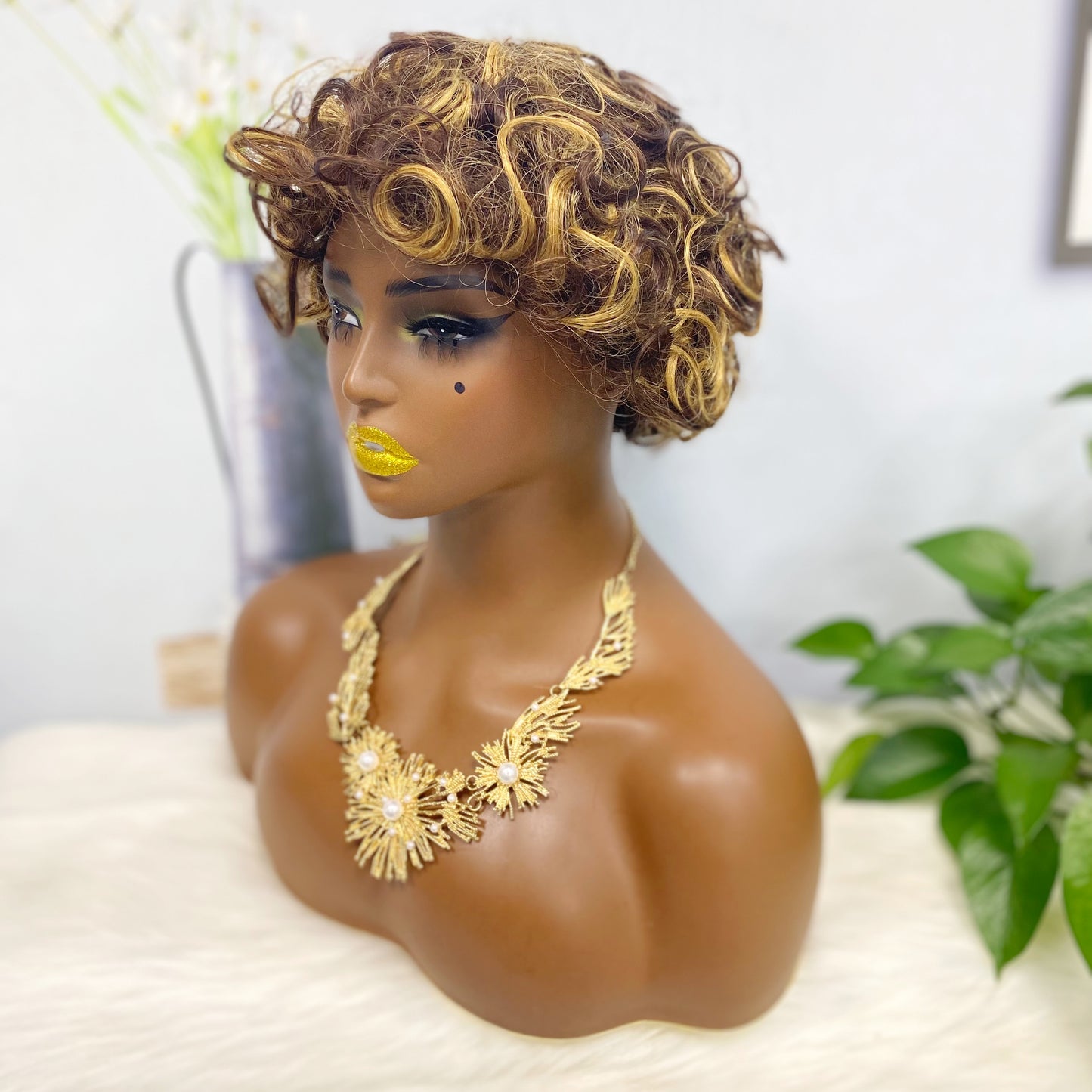 Wig W661 Machine Human Hair Wig Natural Hair Wigs Color 4/27#