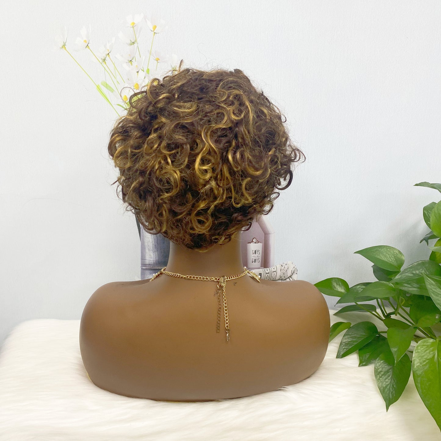 Machine Human Hair Wig Natural Hair Wig 026 Color P4/27#