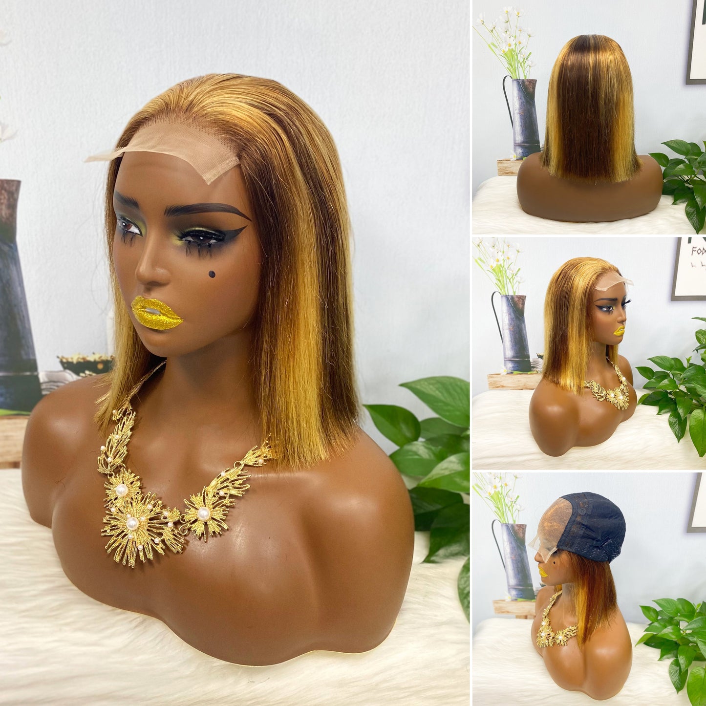 Perruque de cheveux humains sans colle DD 4*4 BOB ST, couleur T1B/4 #, densité 200%