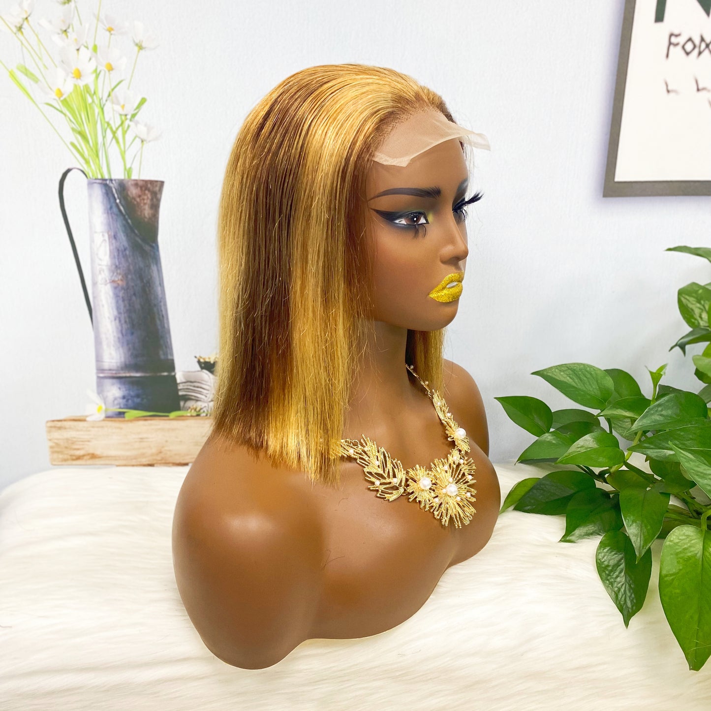 Perruque de cheveux humains sans colle DD 4*4 BOB ST, couleur P4/27 #, densité 200%