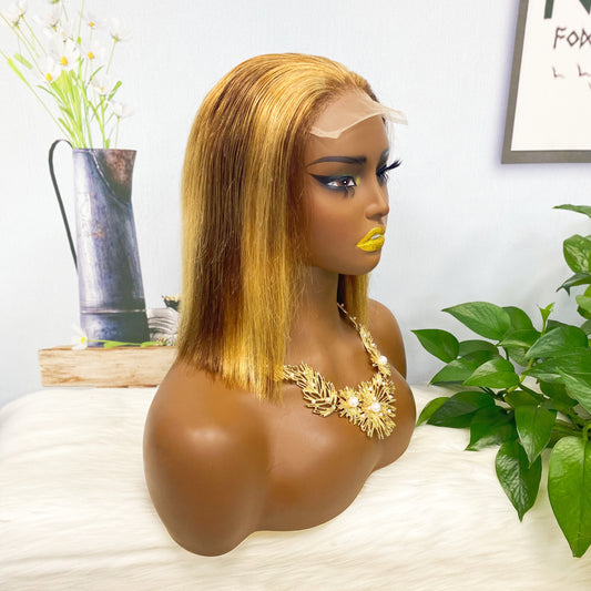 DD 4*4 BOB Wig ST Glueless Human Hair Wig Color P4/27# 200% Density