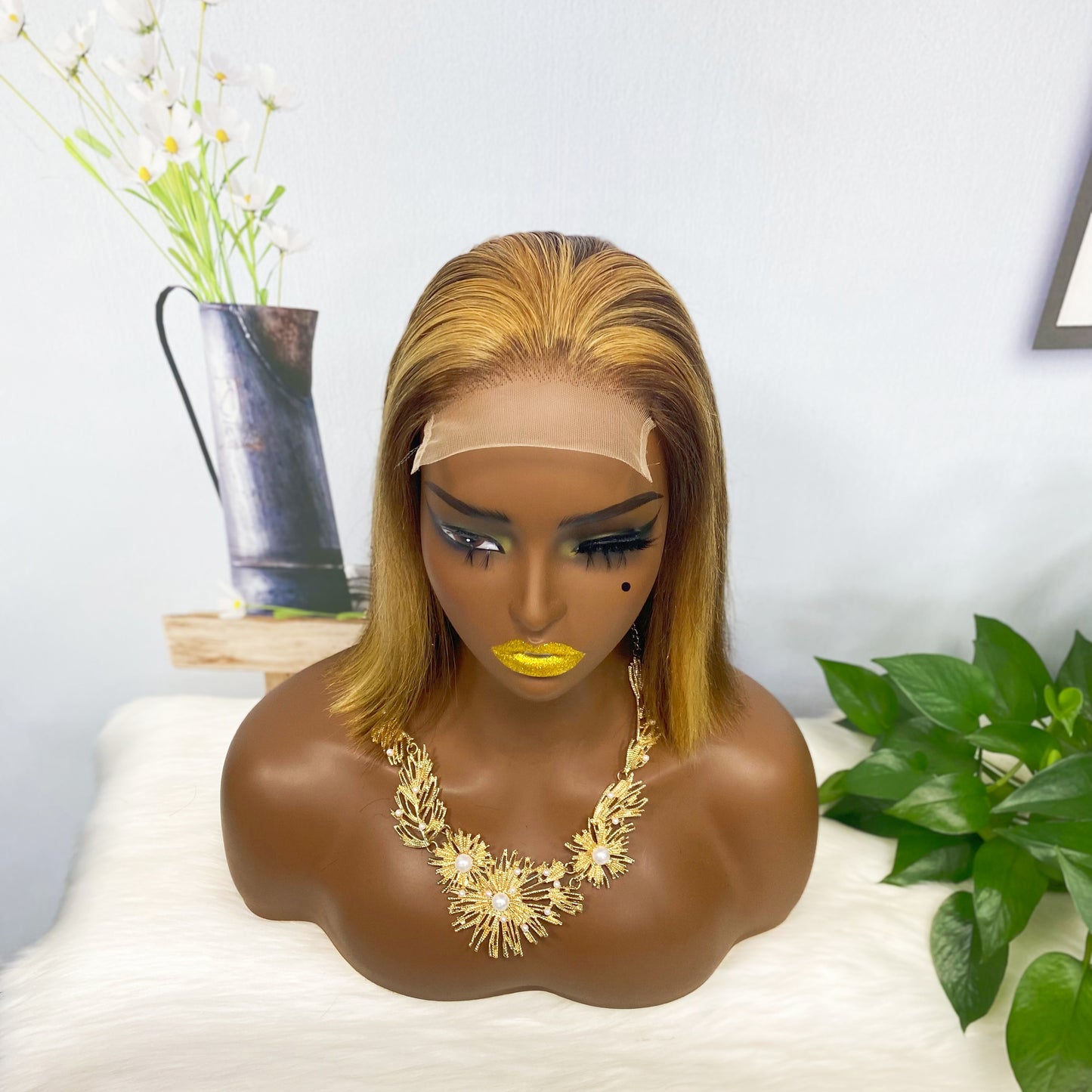 Perruque de cheveux humains sans colle DD 4*4 BOB ST, couleur P4/27 #, densité 200%